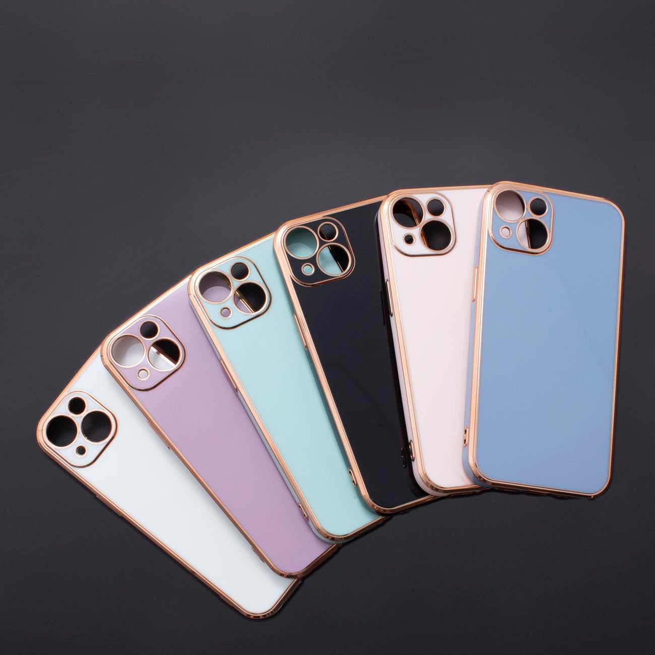 Lighting Color Kotelo iPhone 12 Pro Max, geelikuori kultaisella kehyksellä, mintun värinen