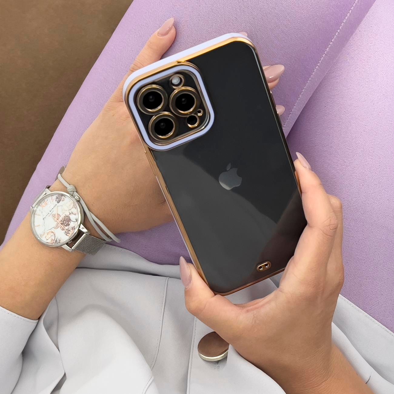 Muotikotelo iPhone 12 Pro Max Gold Frame Gel Cover Punainen