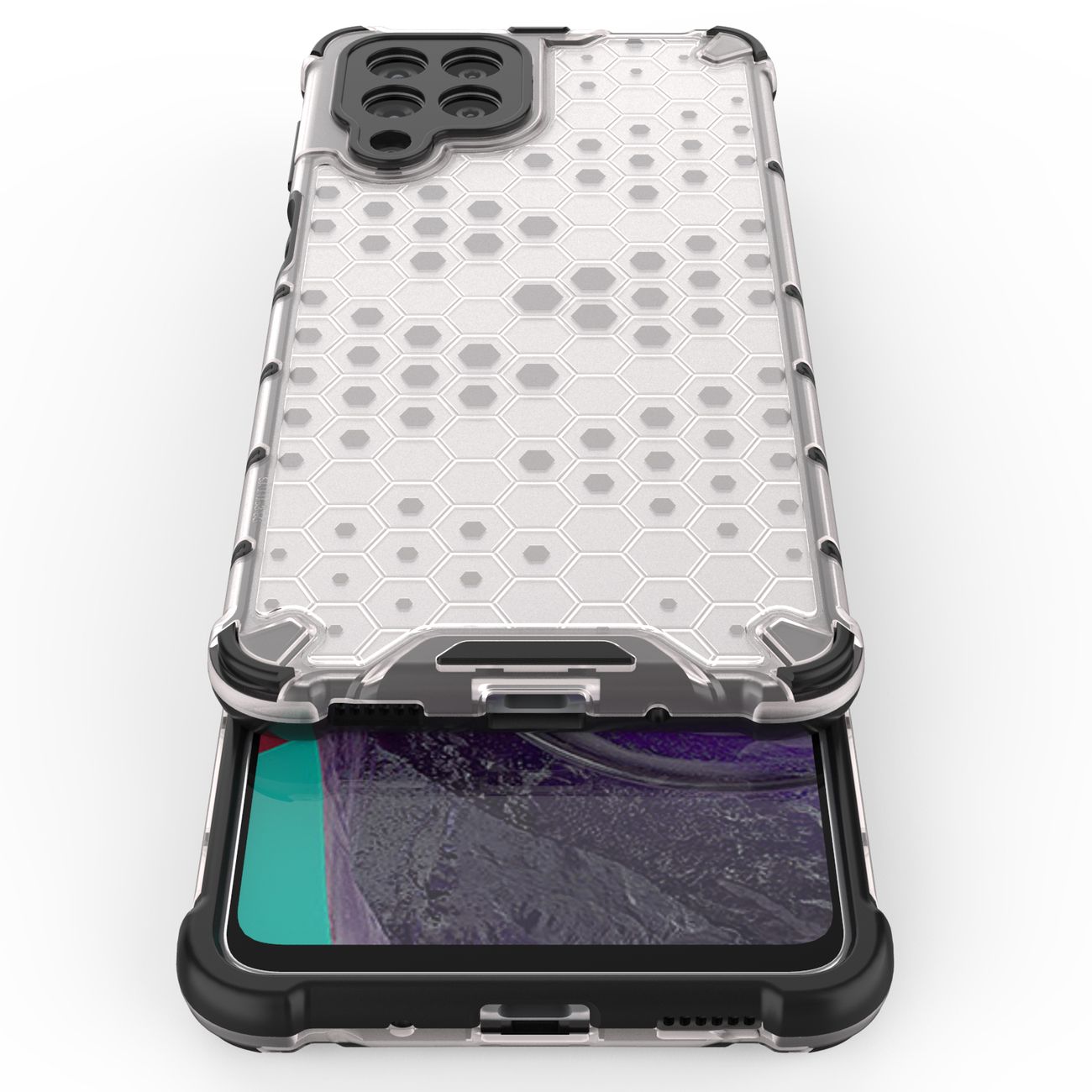 Honeycomb tapauksessa panssaroitu kansi geelirunko Samsung Galaxy M53 5G läpinäkyvää varten