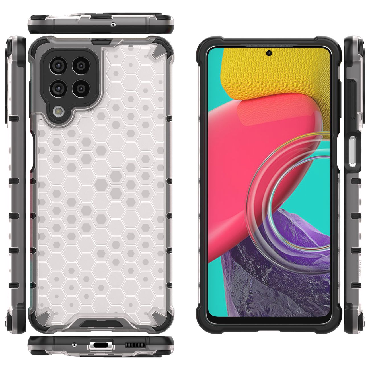 Honeycomb tapauksessa panssaroitu kansi geelirunko Samsung Galaxy M53 5G läpinäkyvää varten