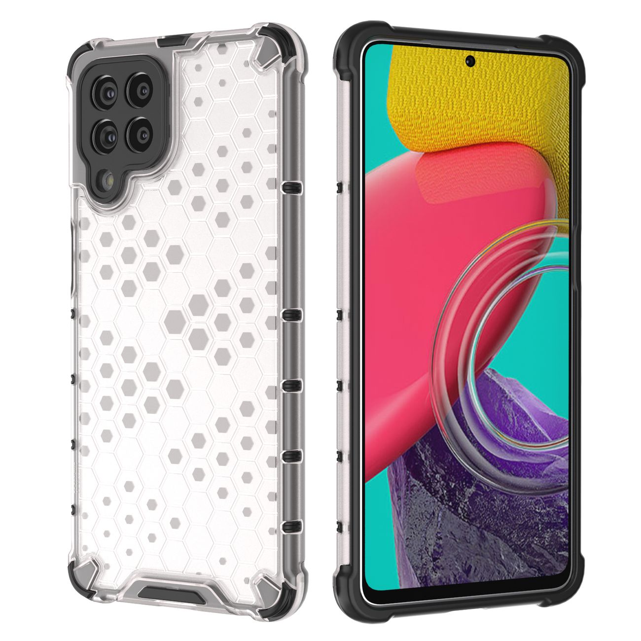 Honeycomb tapauksessa panssaroitu kansi geelirunko Samsung Galaxy M53 5G läpinäkyvää varten
