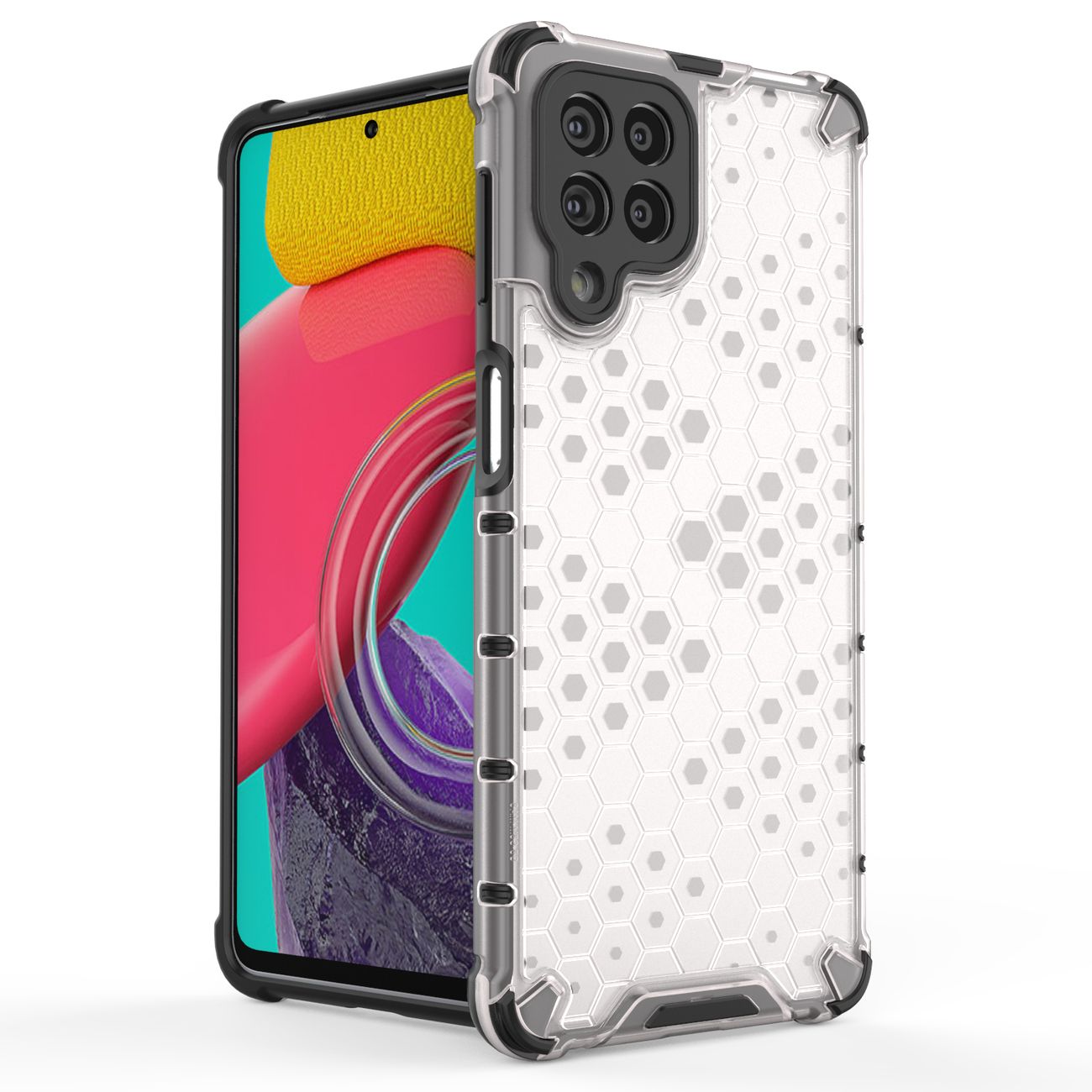 Honeycomb tapauksessa panssaroitu kansi geelirunko Samsung Galaxy M53 5G läpinäkyvää varten
