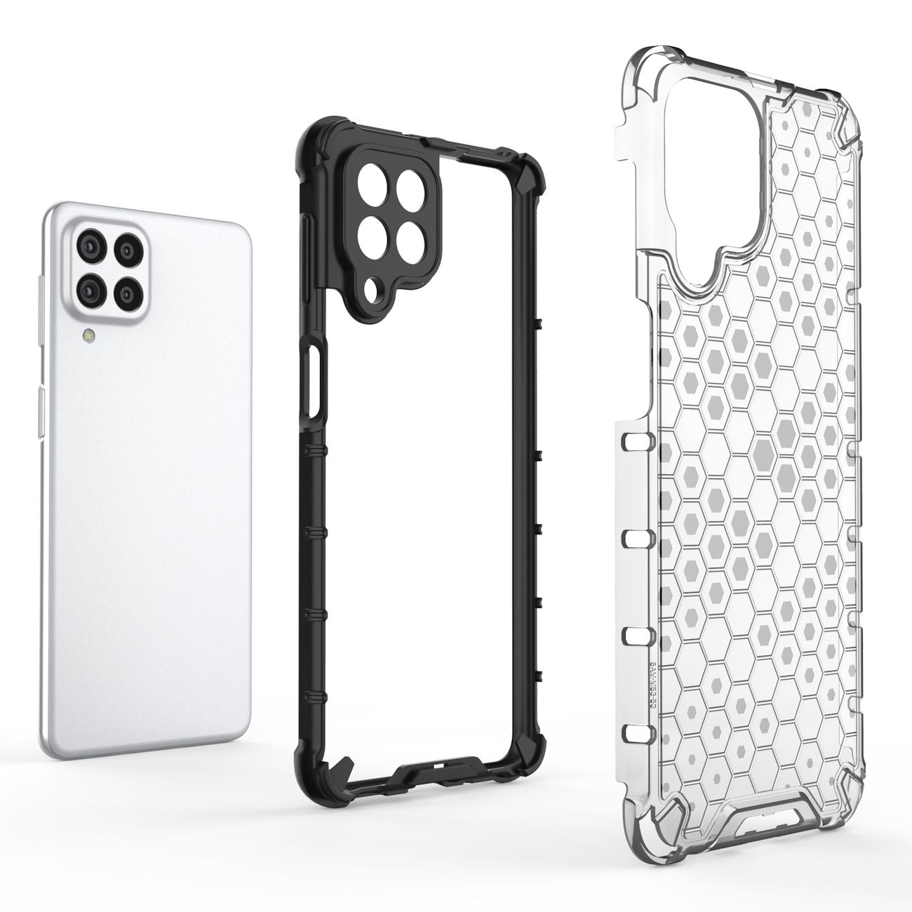 Honeycomb tapauksessa panssaroitu kansi geelirunko Samsung Galaxy M53 5G läpinäkyvää varten