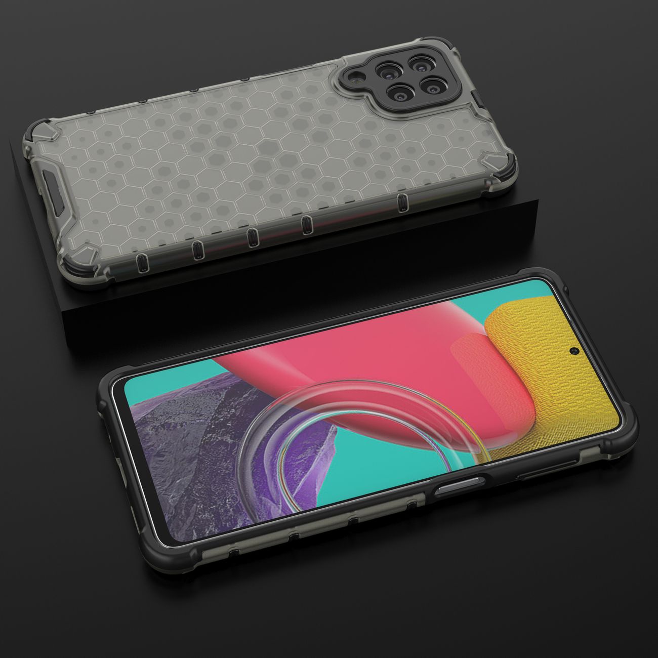 Honeycomb tapauksessa panssaroitu kansi geelirunko Samsung Galaxy M53 5G musta