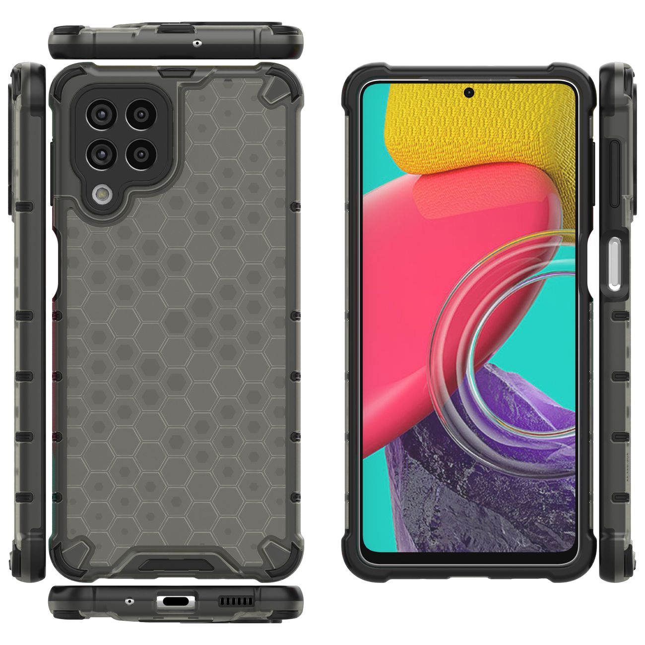 Honeycomb tapauksessa panssaroitu kansi geelirunko Samsung Galaxy M53 5G musta