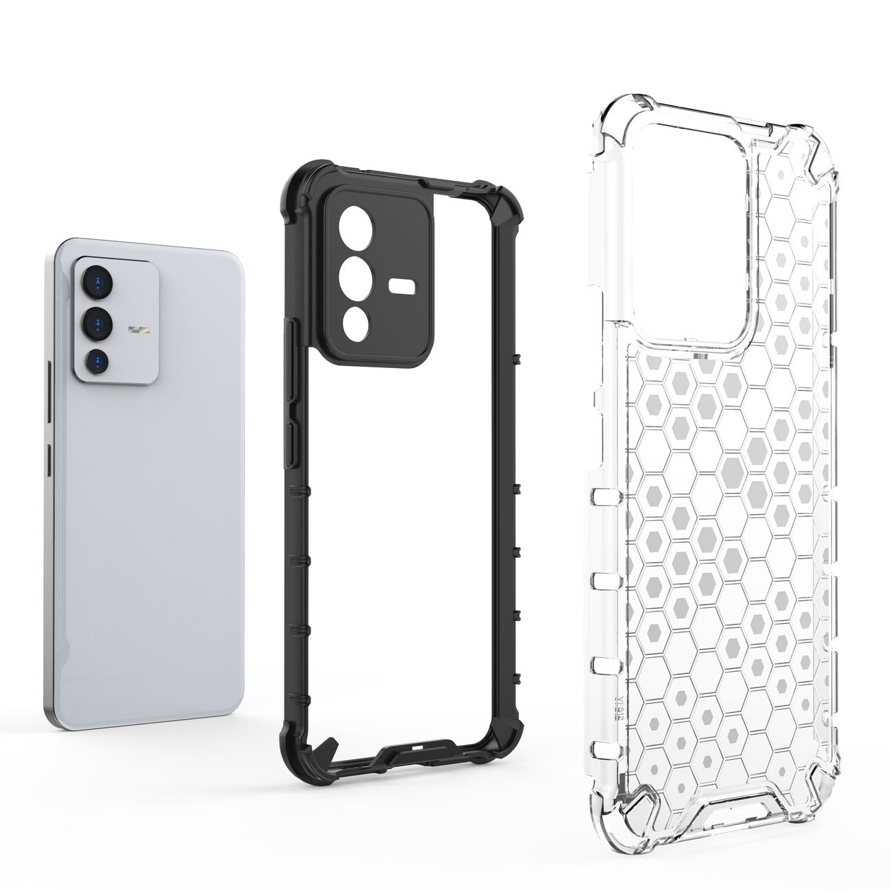 Honeycomb kotelo panssaroitu kansi geelirunko Vivo V23 5G musta