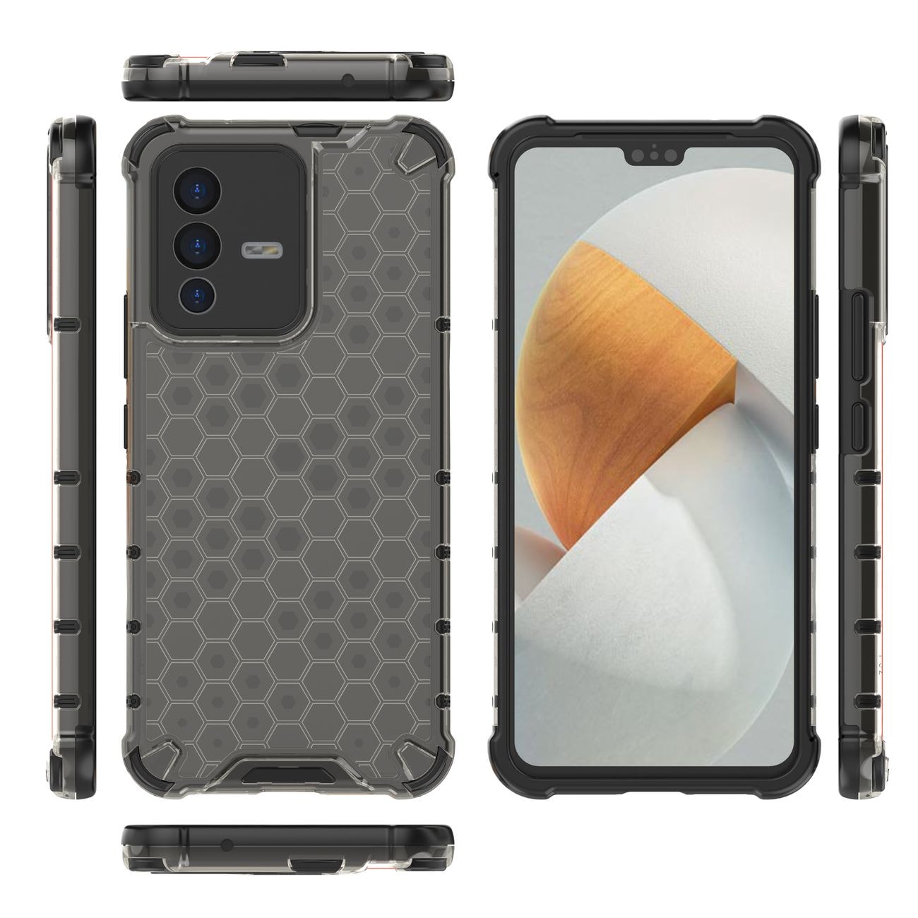 Honeycomb kotelo panssaroitu kansi geelirunko Vivo V23 5G musta