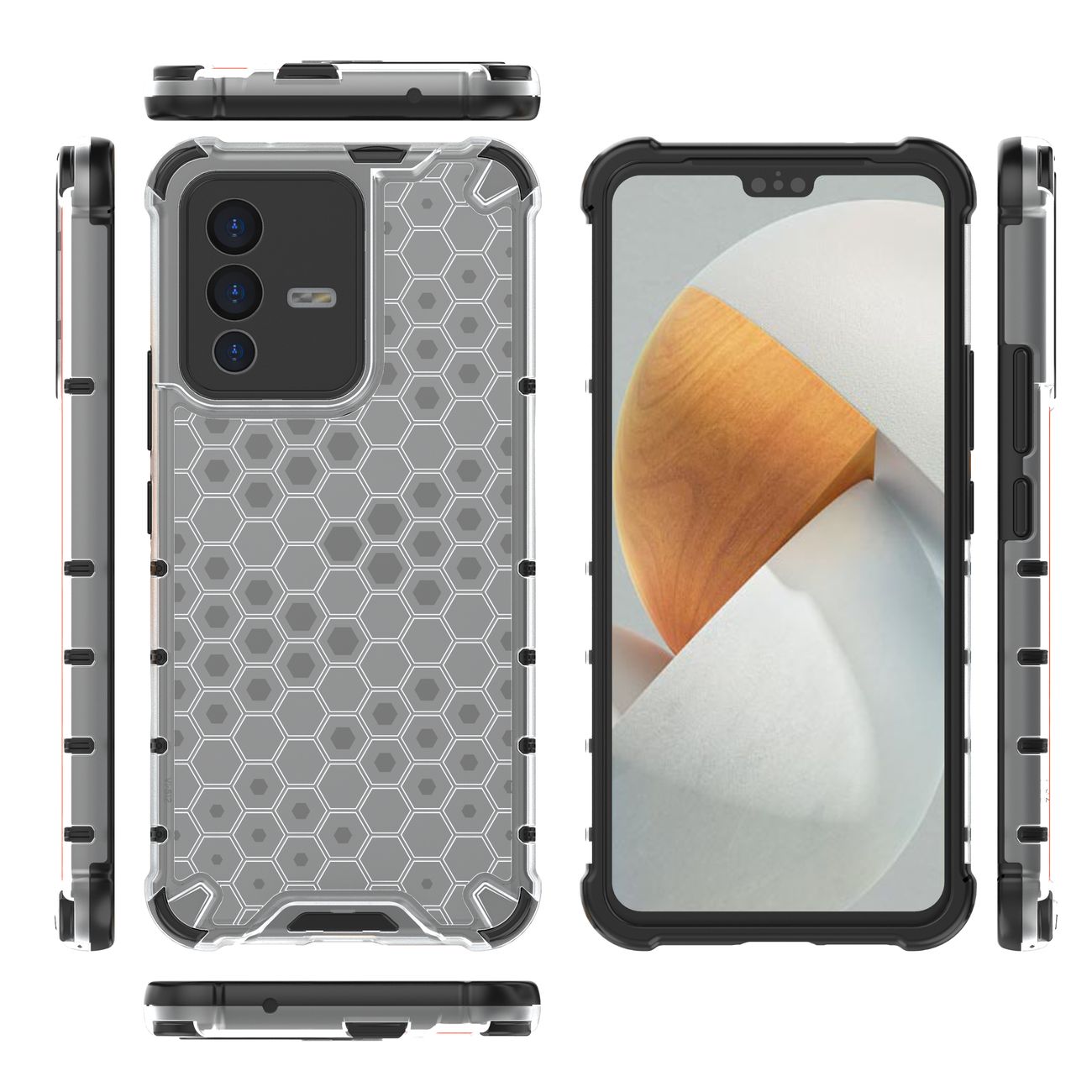Honeycomb kotelo panssaroitu kansi geelirunko Vivo V23 5G läpinäkyvää