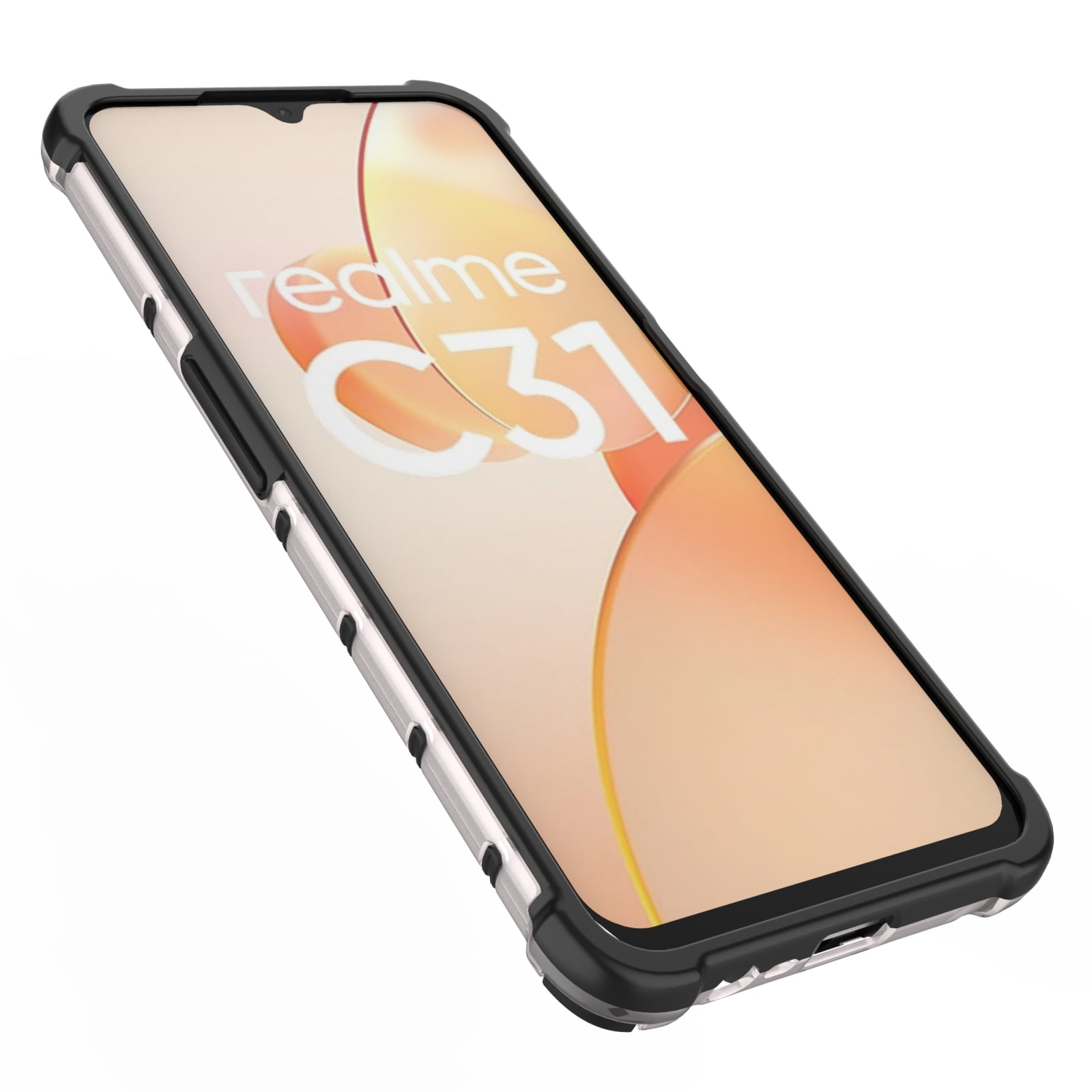 Honeycomb-kotelo panssaroitu kansi, jossa on geelikehys Realme C31 läpinäkyvä