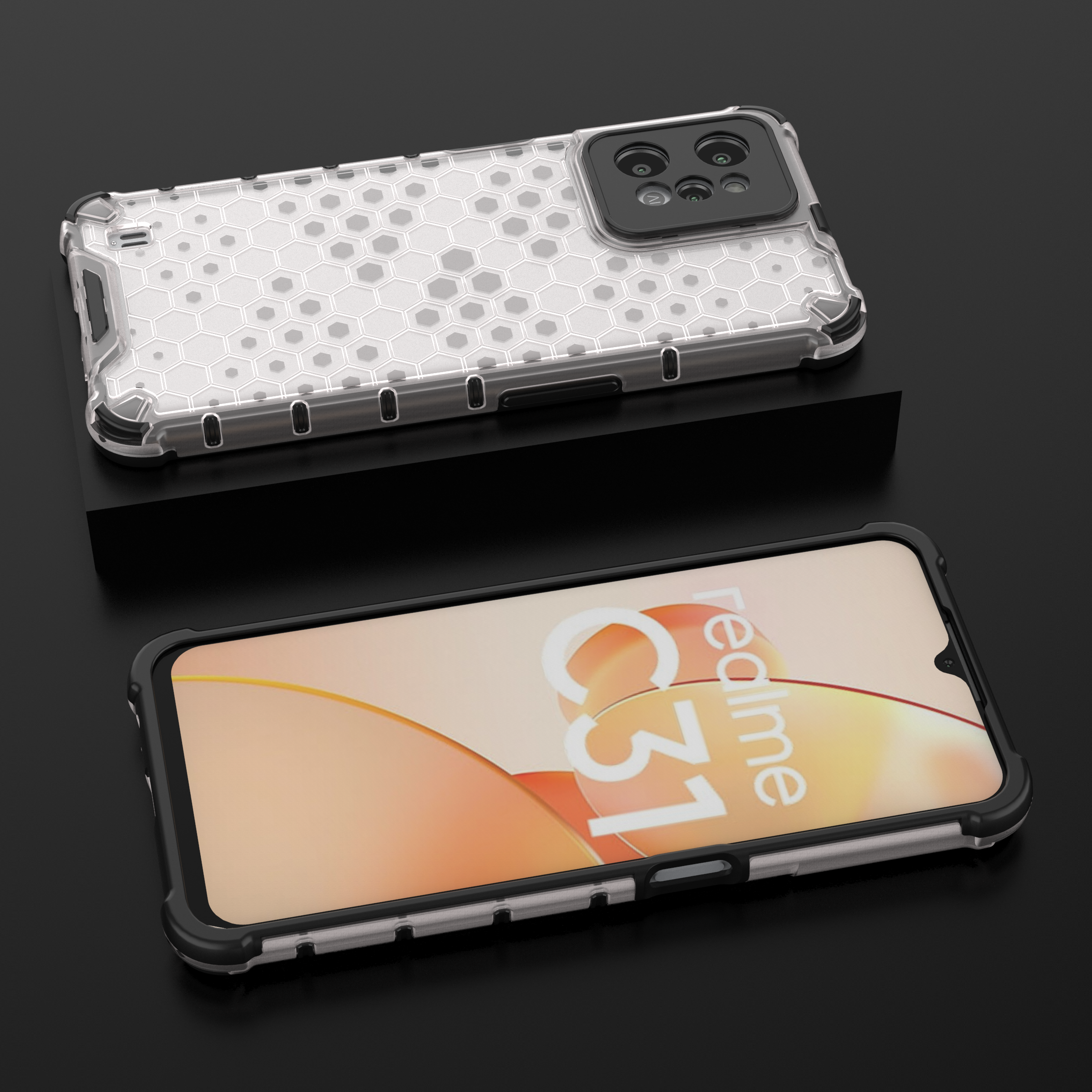 Honeycomb-kotelo panssaroitu kansi, jossa on geelikehys Realme C31 läpinäkyvä