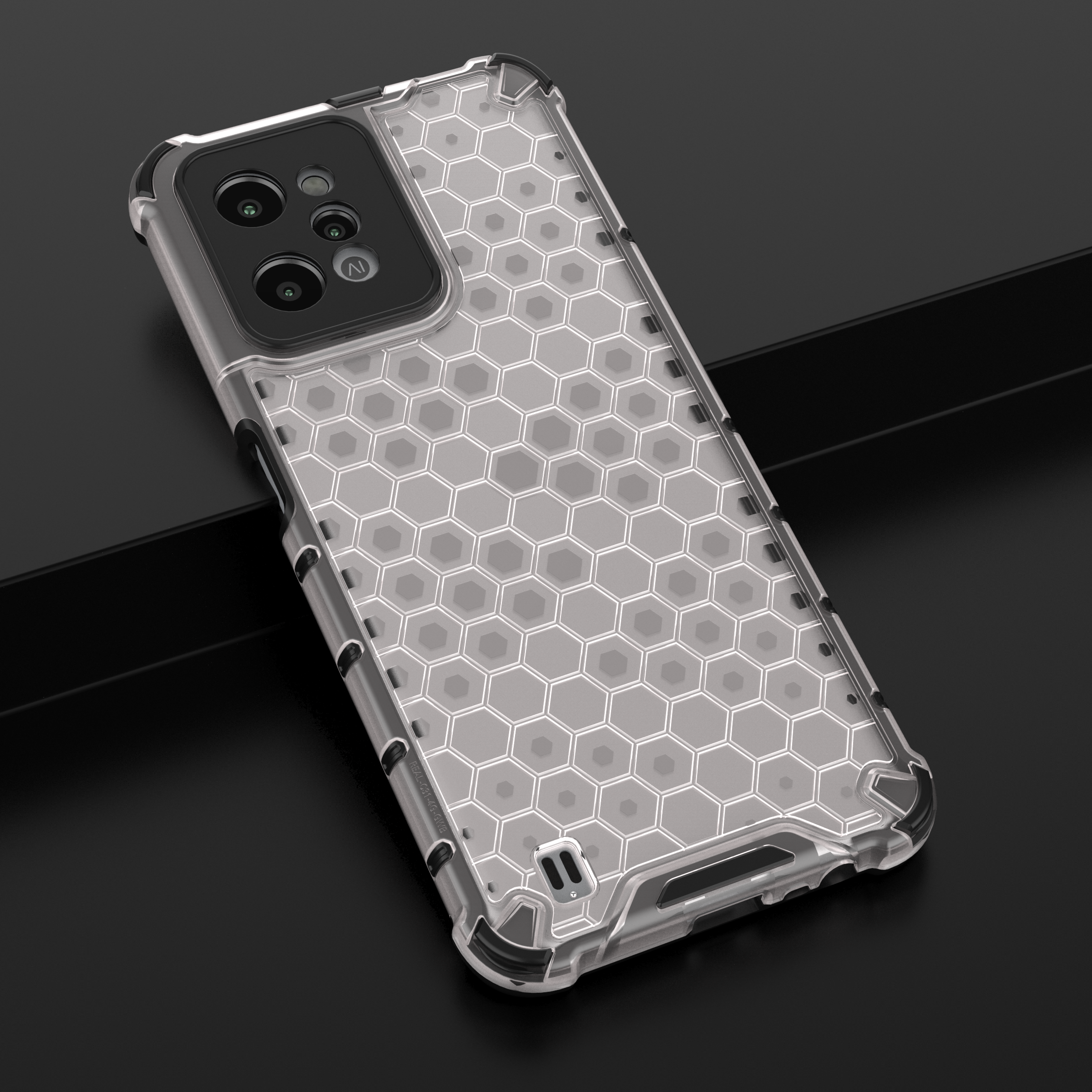 Honeycomb-kotelo panssaroitu kansi, jossa on geelikehys Realme C31 läpinäkyvä