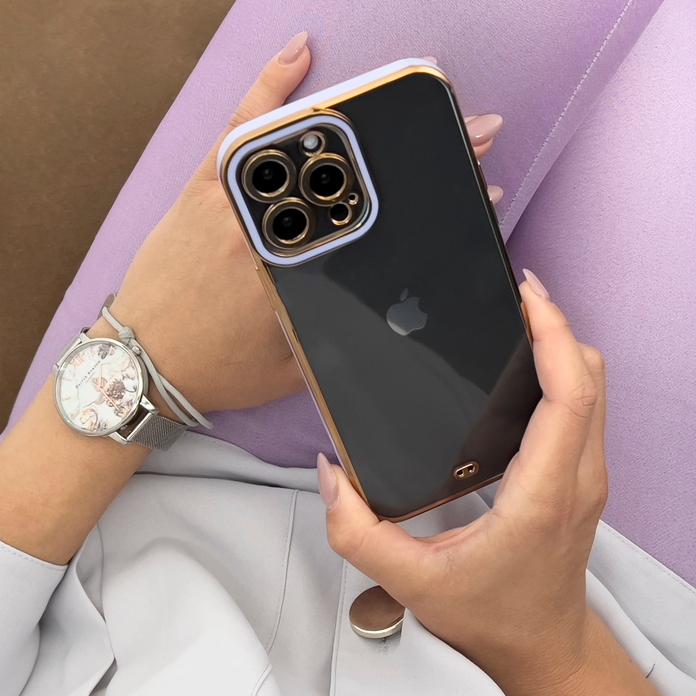 Muoti Kotelo iPhone 13 Pro Max Gold Frame Gel Cover Punainen