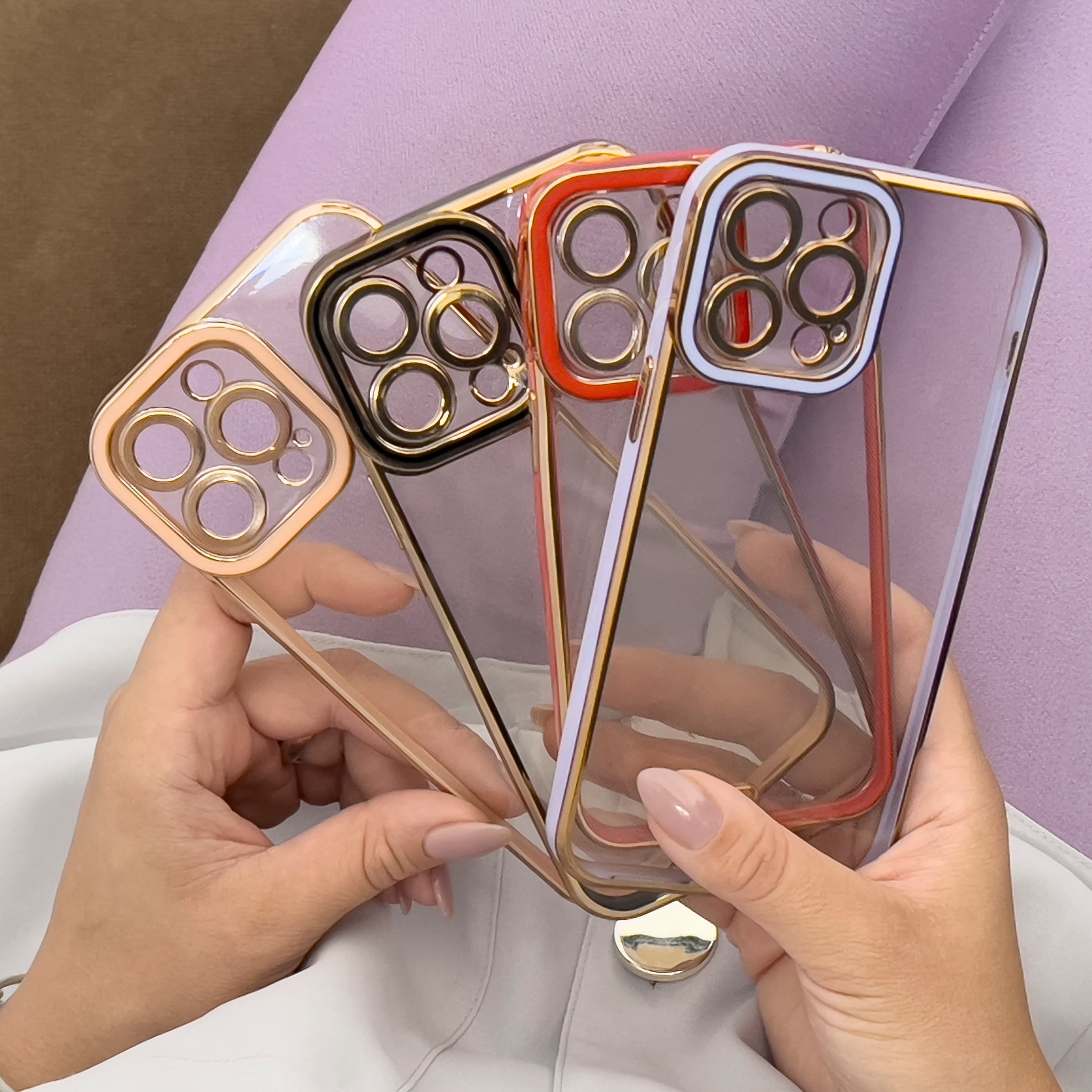 Muoti Kotelo iPhone 13 Pro Max Gold Frame Gel Cover Punainen