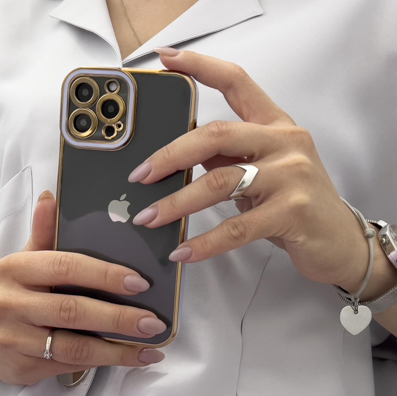 Muoti Kotelo Kotelo Samsung Galaxy A12 5G Gold Frame Gel Cover Valkoinen