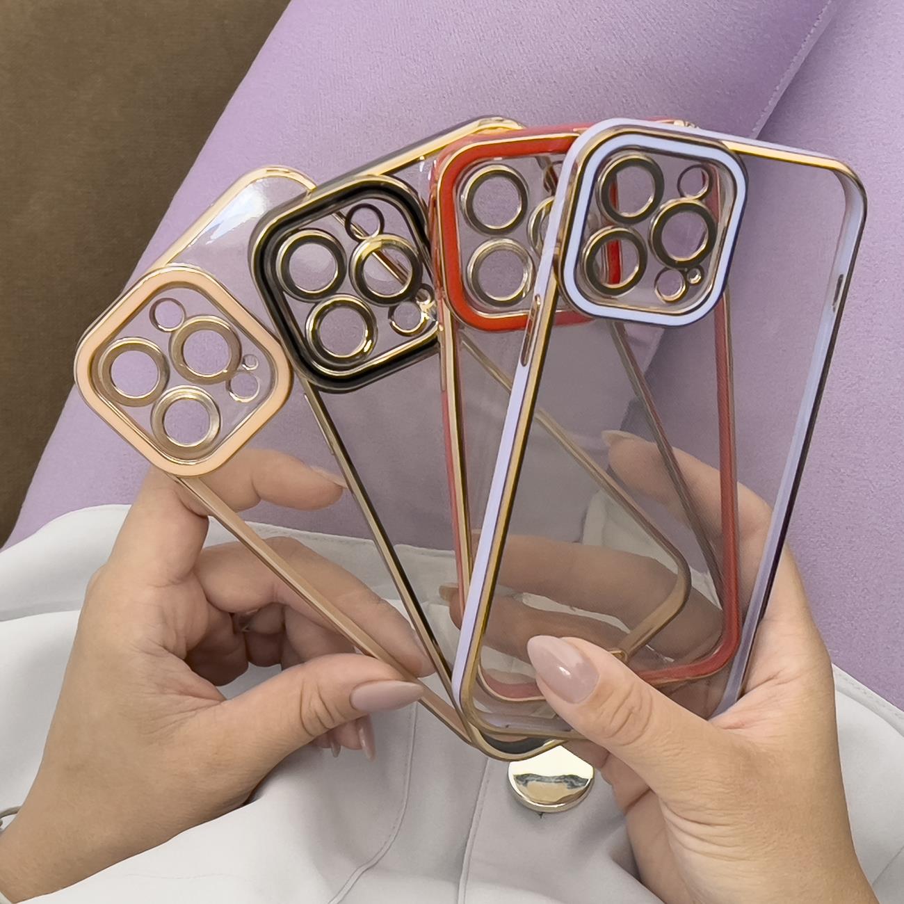 Muoti Kotelo Kotelo Samsung Galaxy A12 5G Gold Frame Gel Cover Valkoinen