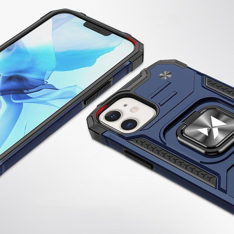 Wozinsky Ring Armor tapauksessa iPhone 14 Plus panssaroitu kansi magneettinen haltija rengas sininen
