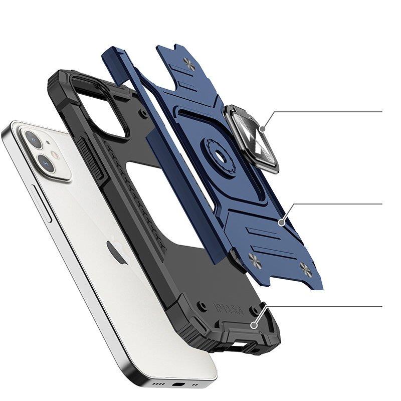 Wozinsky Ring Armor tapauksessa iPhone 14 Plus panssaroitu kansi magneettinen haltija rengas sininen