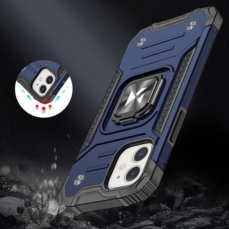 Wozinsky Ring Armor tapauksessa iPhone 14 Plus panssaroitu kansi magneettinen haltija rengas sininen