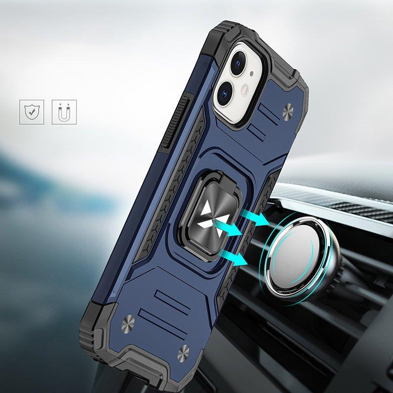 Wozinsky Ring Armor tapauksessa iPhone 14 Plus panssaroitu kansi magneettinen haltija rengas sininen