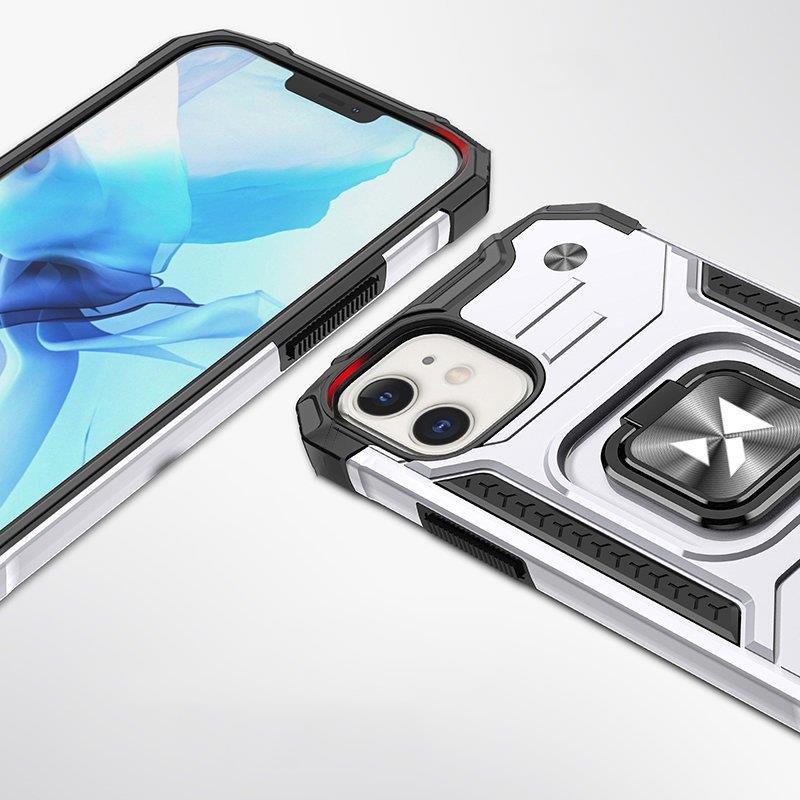 Wozinsky Ring Armor tapauksessa iPhone 14 panssaroitu kansi magneettinen haltija rengas hopea