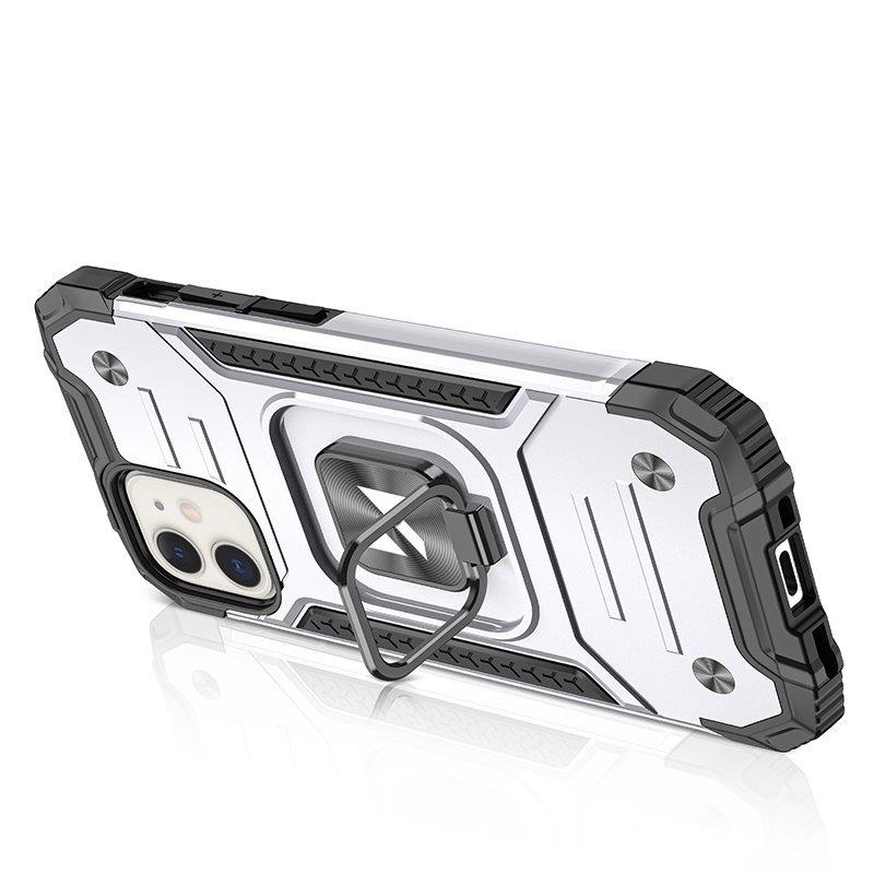 Wozinsky Ring Armor tapauksessa iPhone 14 panssaroitu kansi magneettinen haltija rengas hopea