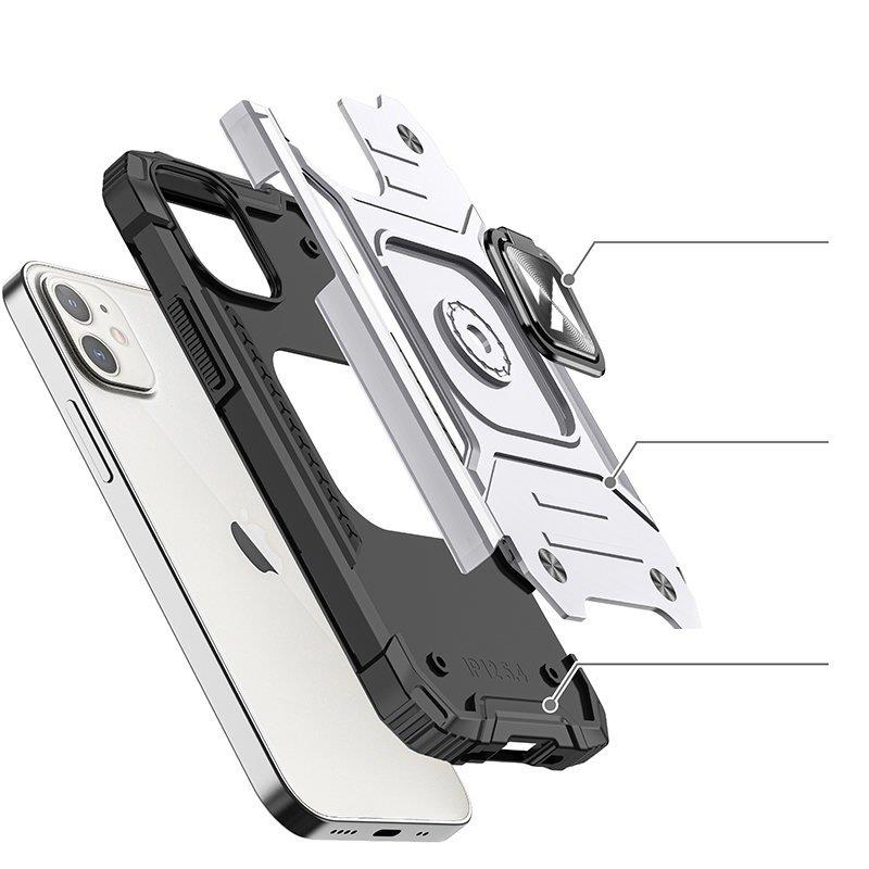 Wozinsky Ring Armor tapauksessa iPhone 14 panssaroitu kansi magneettinen haltija rengas hopea