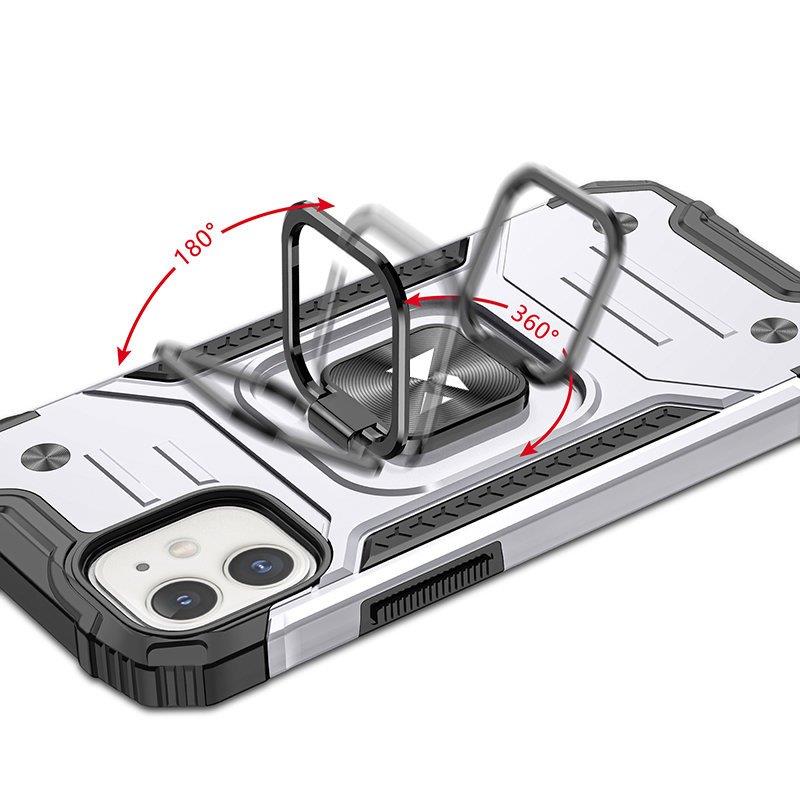 Wozinsky Ring Armor tapauksessa iPhone 14 panssaroitu kansi magneettinen haltija rengas hopea