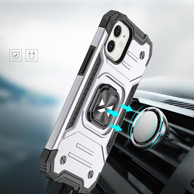 Wozinsky Ring Armor tapauksessa iPhone 14 panssaroitu kansi magneettinen haltija rengas hopea