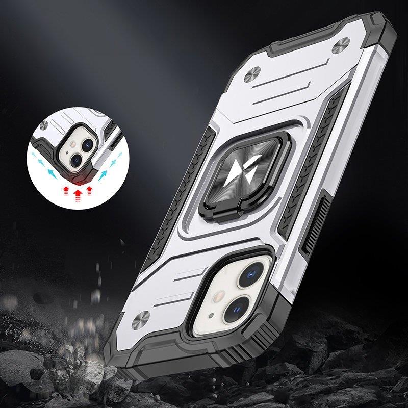 Wozinsky Ring Armor tapauksessa iPhone 14 panssaroitu kansi magneettinen haltija rengas hopea
