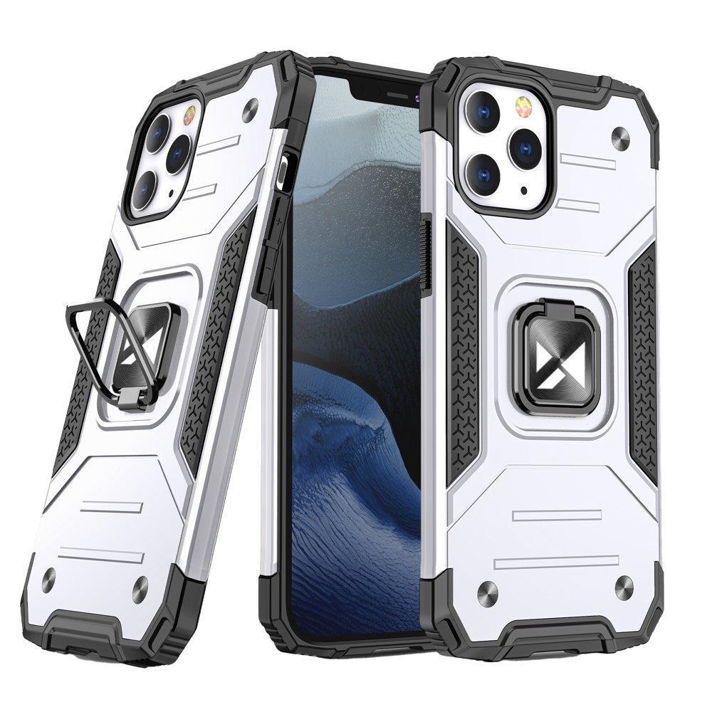 Wozinsky Ring Armor - panssaroitu kansi iPhone 14 Pro Max, magneettinen rengashaltija, hopea