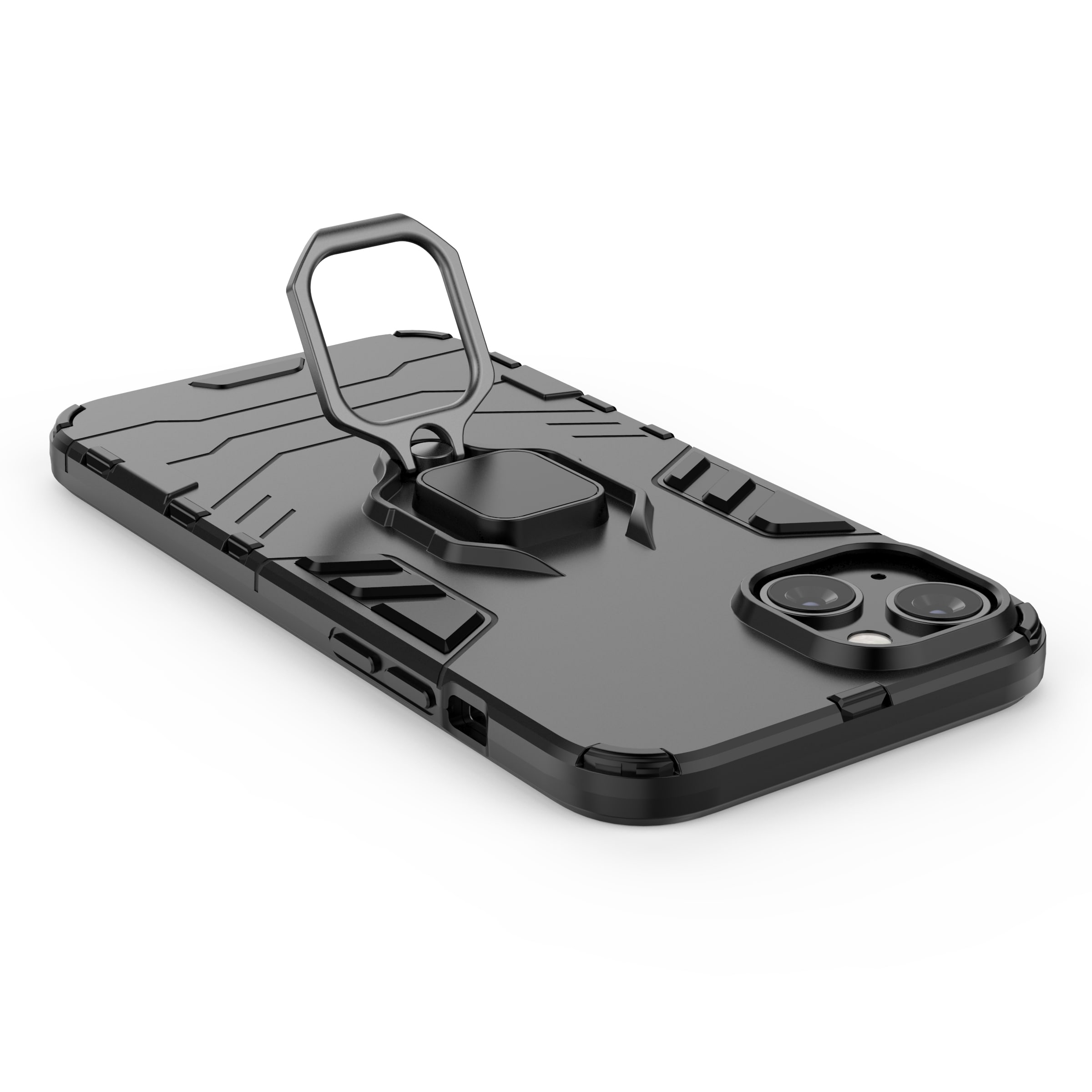 Ring Armor tapauksessa iPhone 14 panssaroitu kansi magneettinen haltija rengas musta