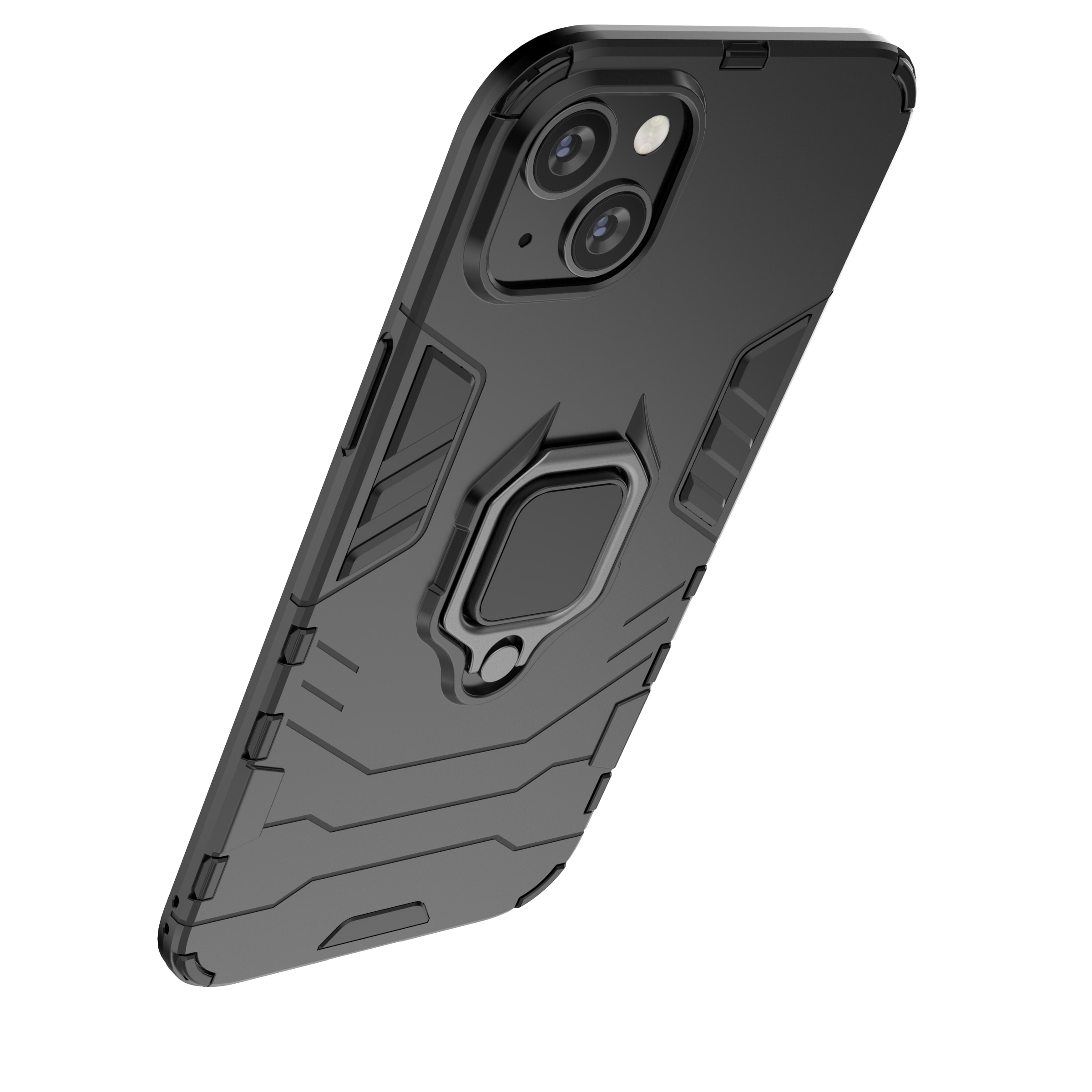 Ring Armor tapauksessa iPhone 14 panssaroitu kansi magneettinen haltija rengas musta
