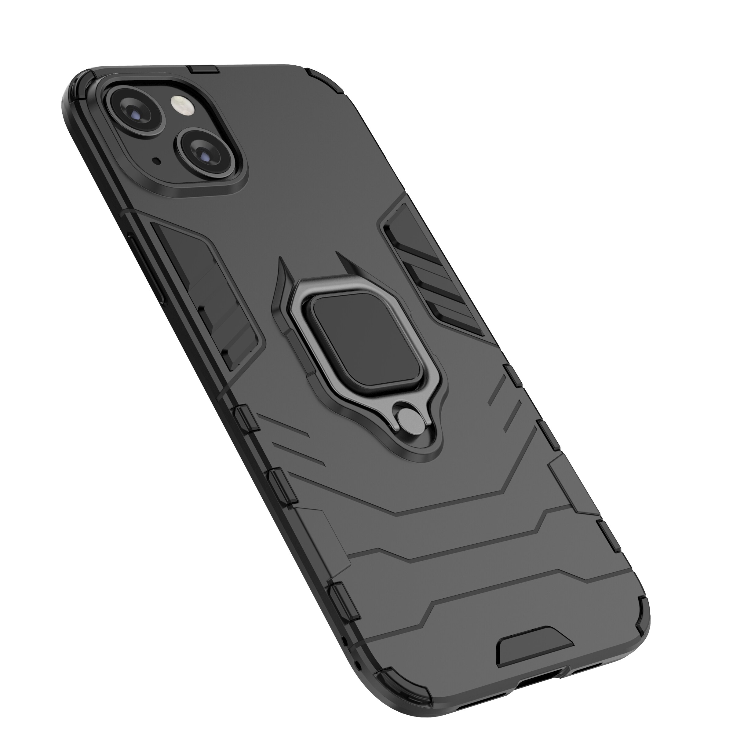 Ring Armor tapauksessa iPhone 14 panssaroitu kansi magneettinen haltija rengas musta