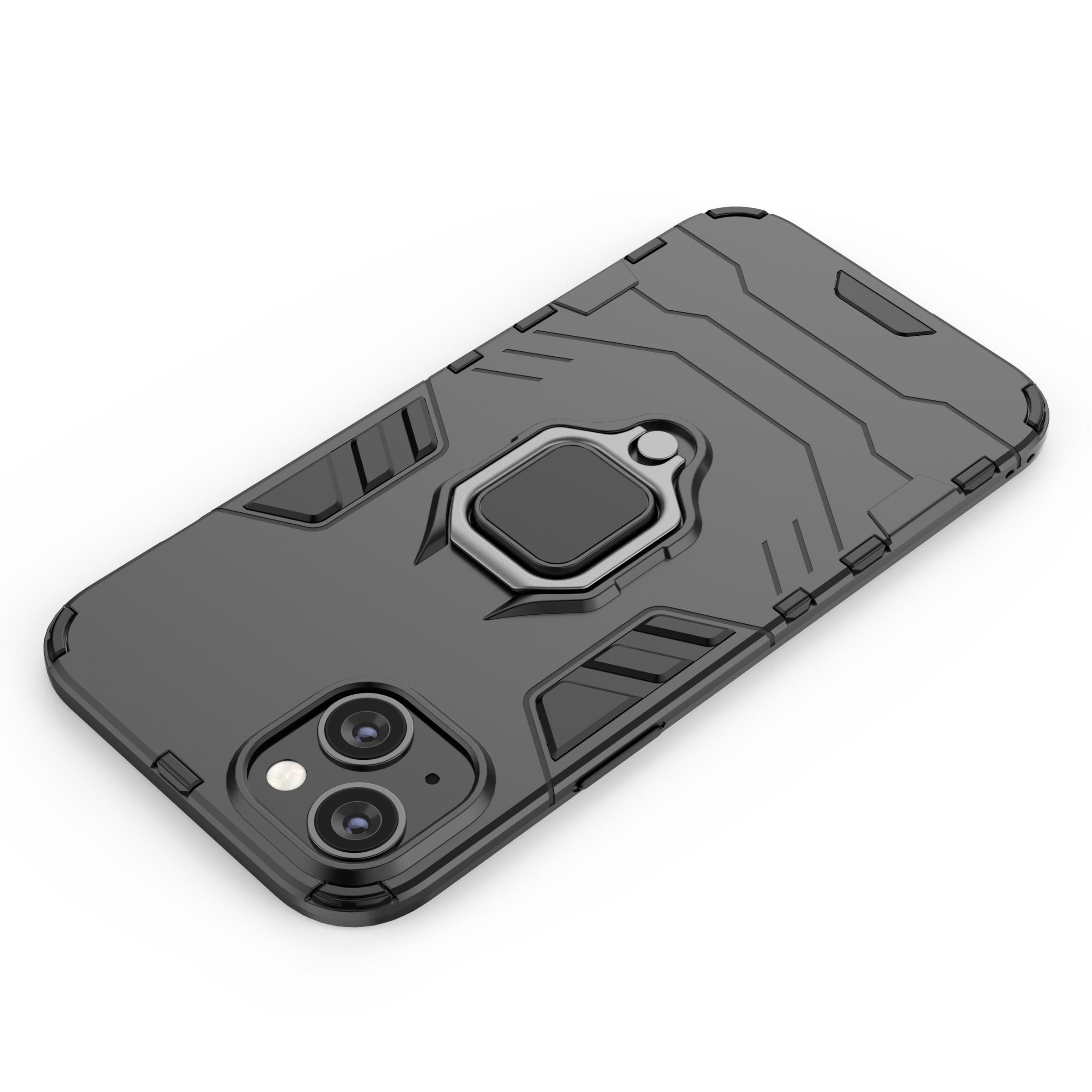 Ring Armor tapauksessa iPhone 14 panssaroitu kansi magneettinen haltija rengas musta
