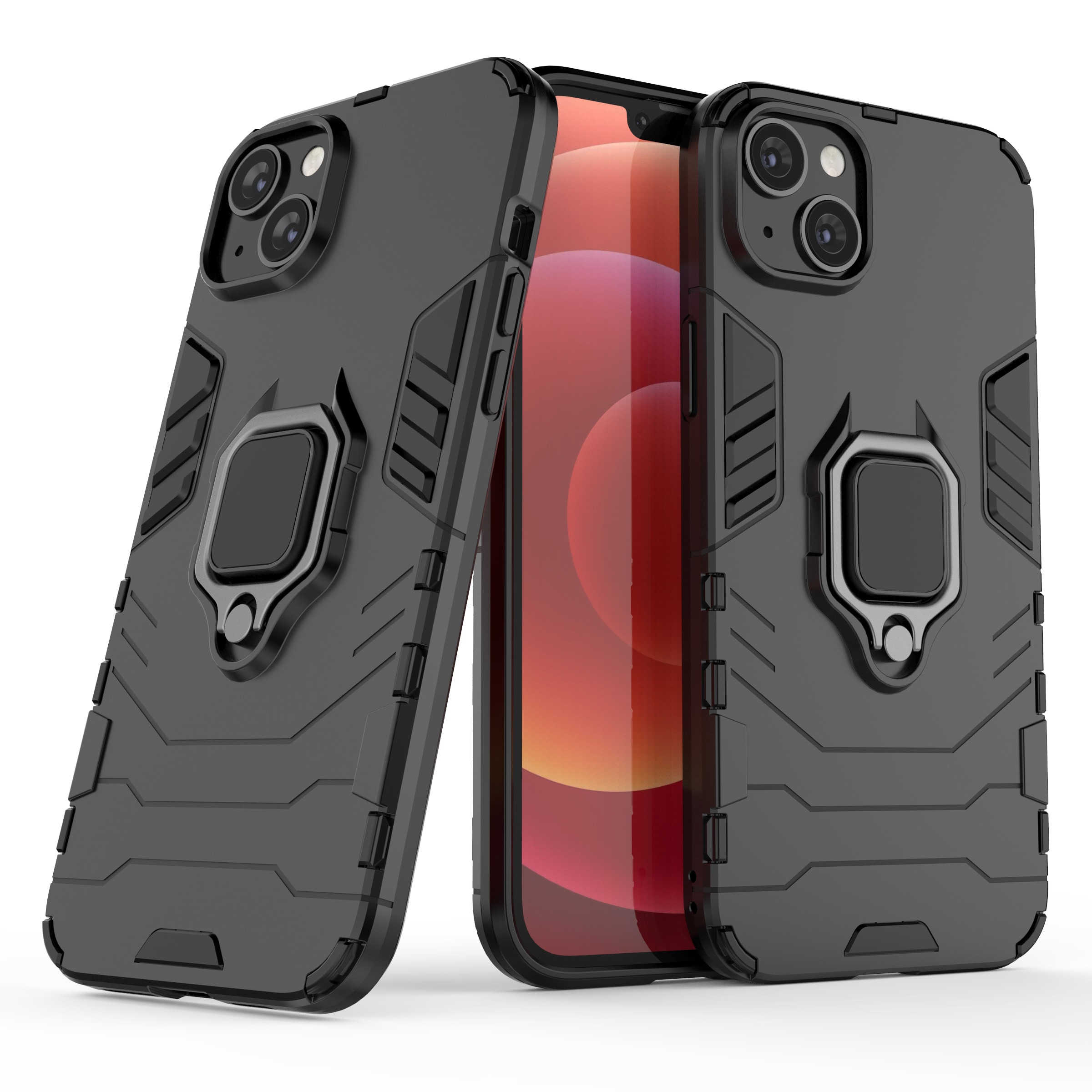 Ring Armor tapauksessa iPhone 14 panssaroitu kansi magneettinen haltija rengas musta
