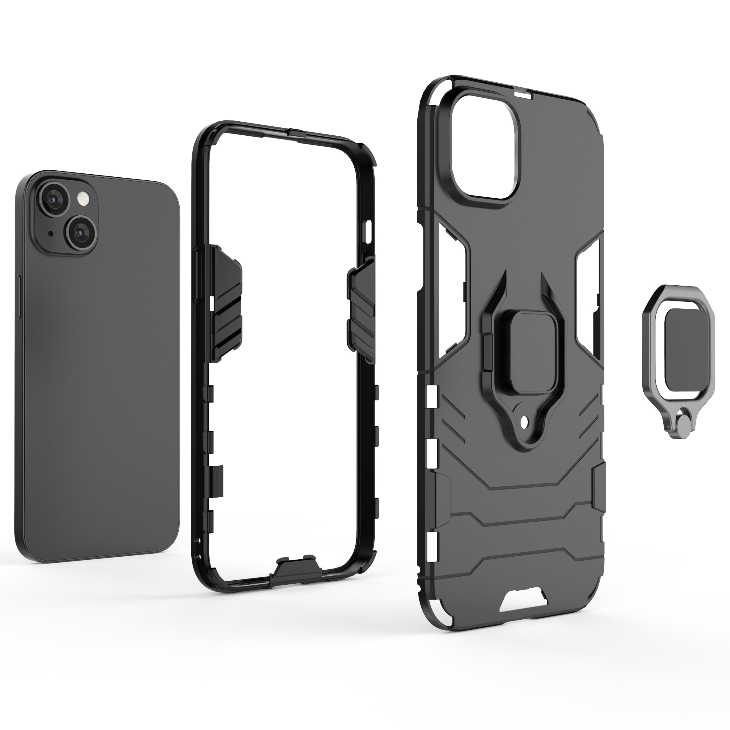 Ring Armor tapauksessa iPhone 14 panssaroitu kansi magneettinen haltija rengas musta