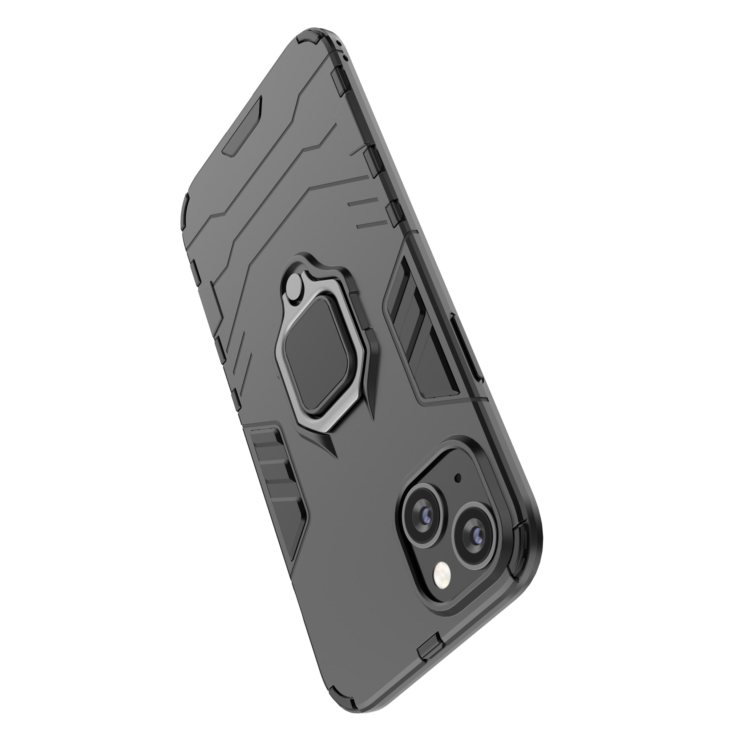 Ring Armor tapauksessa iPhone 14 Plus panssaroitu kansi magneettinen haltija rengas musta