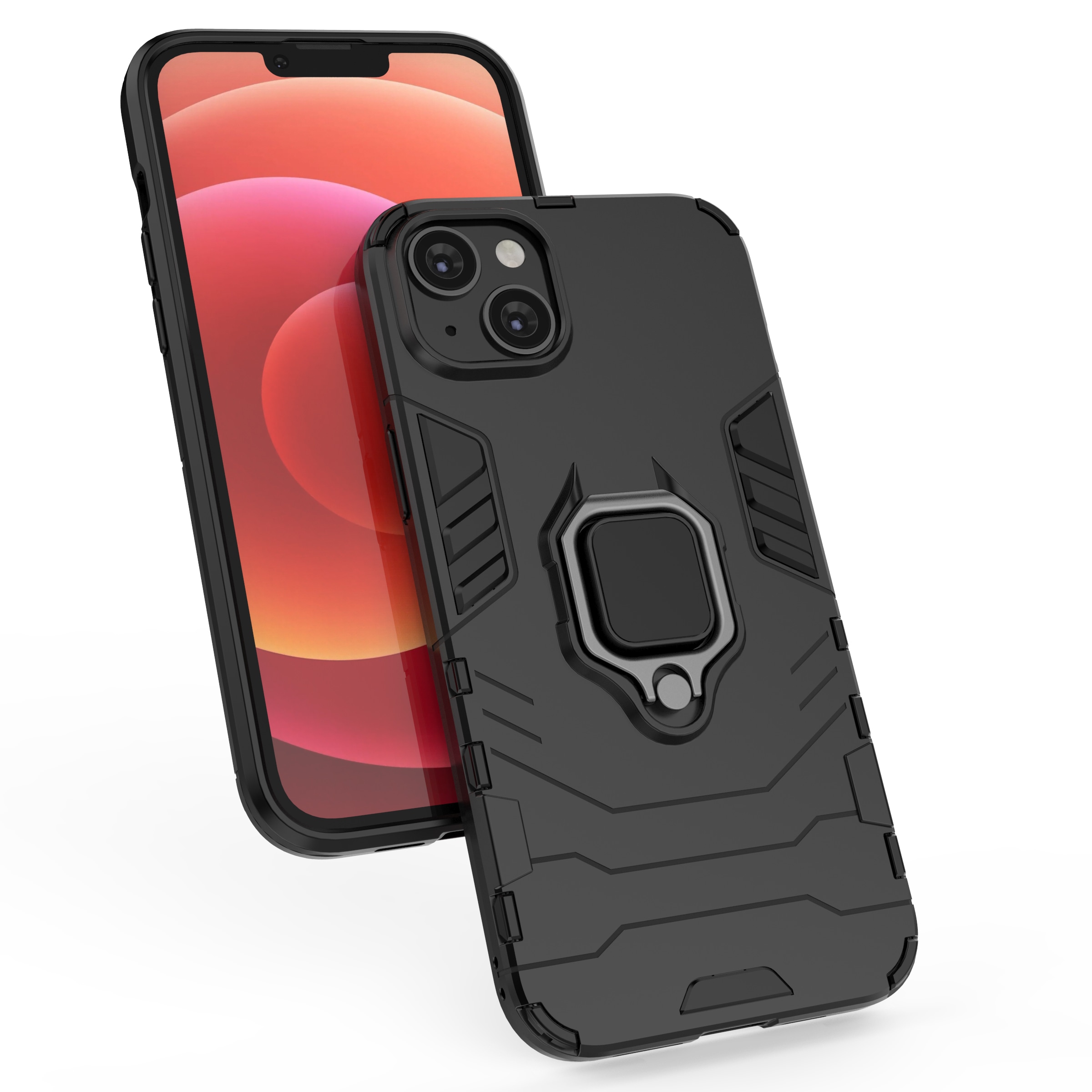 Ring Armor tapauksessa iPhone 14 Plus panssaroitu kansi magneettinen haltija rengas musta
