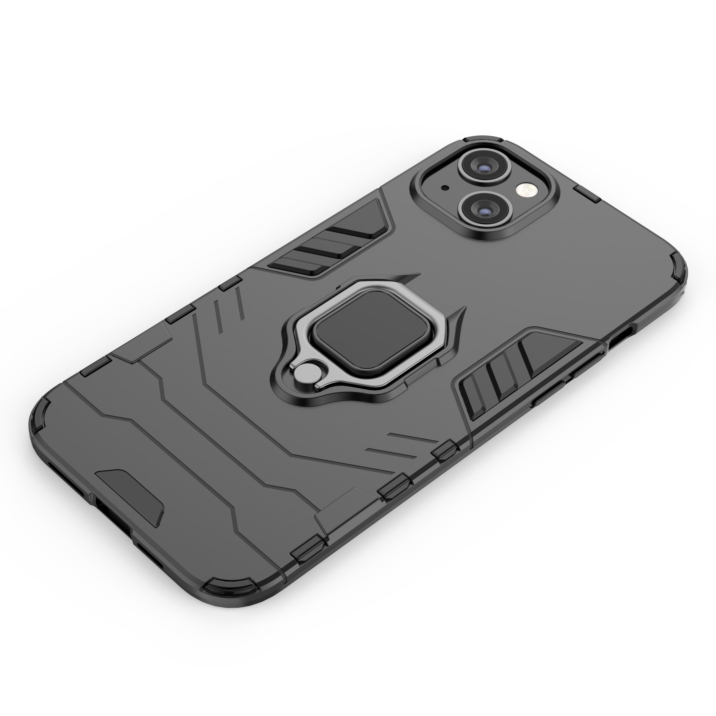 Ring Armor tapauksessa iPhone 14 Pro panssaroitu kansi magneettinen haltija rengas musta