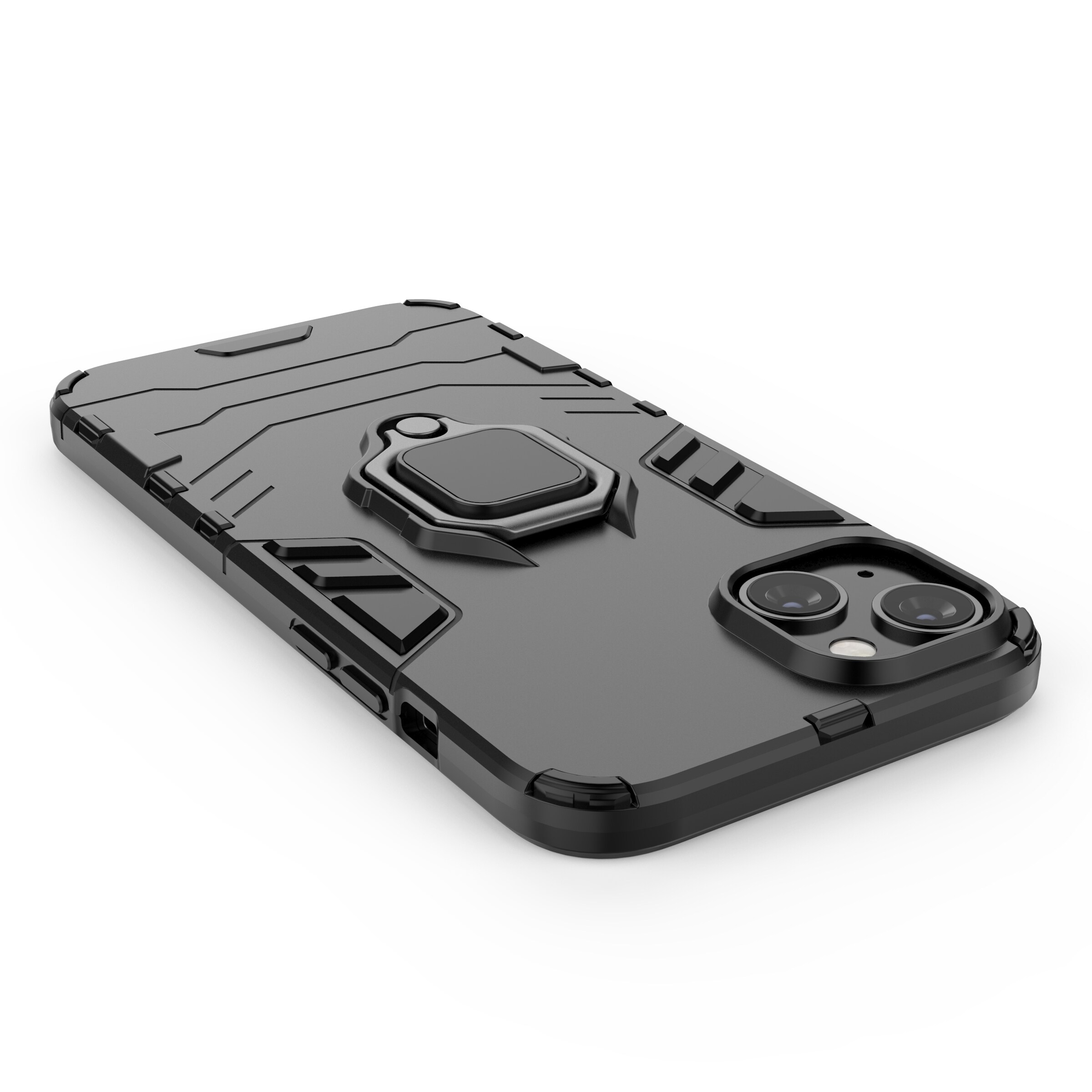 Ring Armor tapauksessa iPhone 14 Pro panssaroitu kansi magneettinen haltija rengas musta