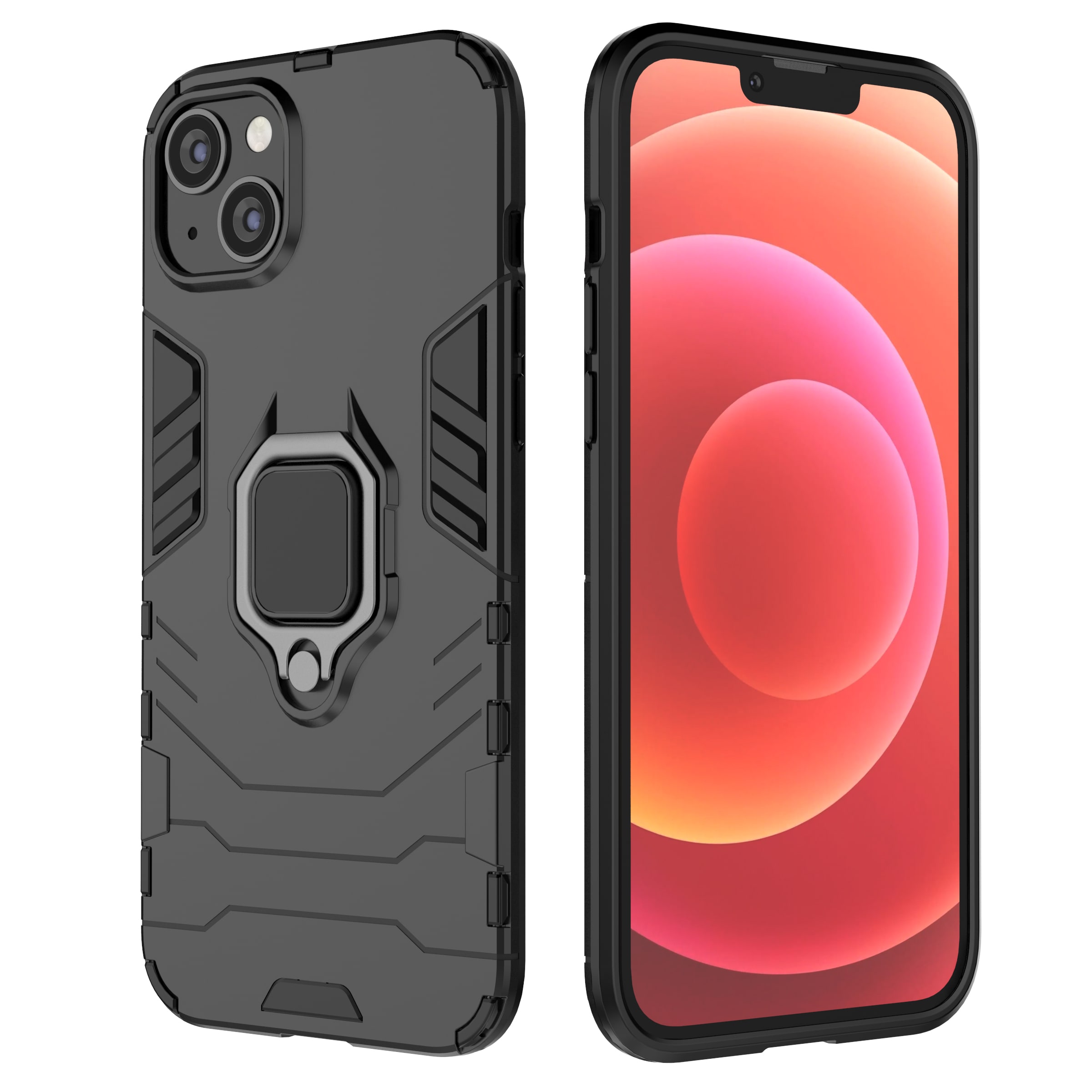 Ring Armor tapauksessa iPhone 14 Pro Max panssaroitu kansi magneettinen haltija rengas musta