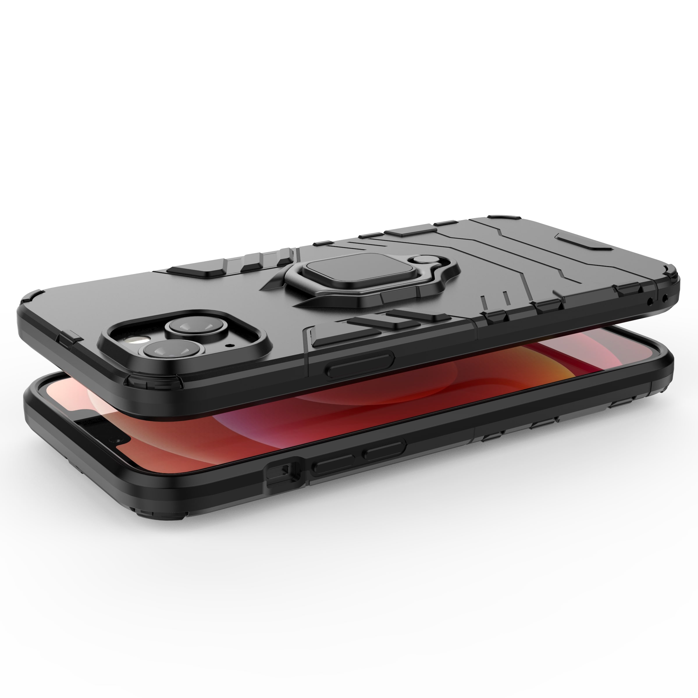 Ring Armor tapauksessa iPhone 14 Pro Max panssaroitu kansi magneettinen haltija rengas musta