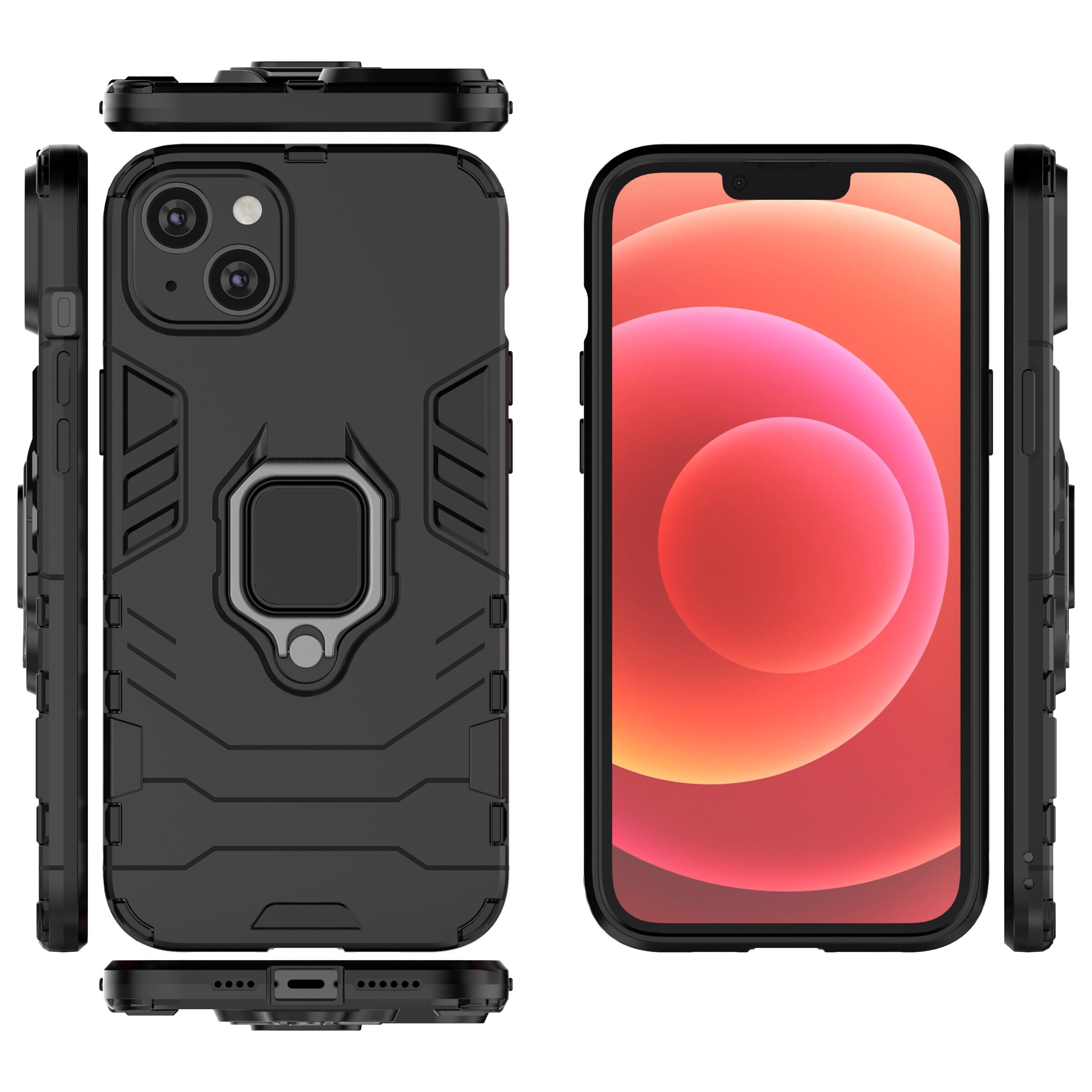 Ring Armor tapauksessa iPhone 14 Pro Max panssaroitu kansi magneettinen haltija rengas musta