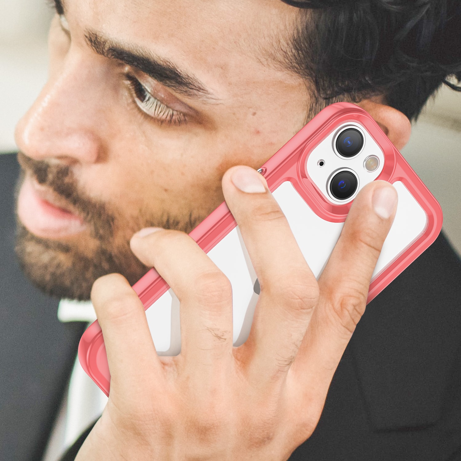 Outer Space Case iPhone 14 Plus kova kansi geelikehyksellä punainen