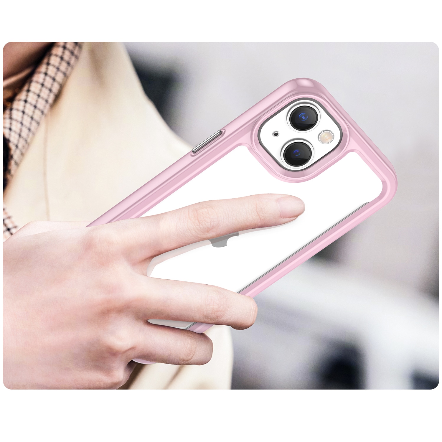 Outer Space Case iPhone 14 Plus kova suojakotelo geelikehyksellä vaaleanpunainen