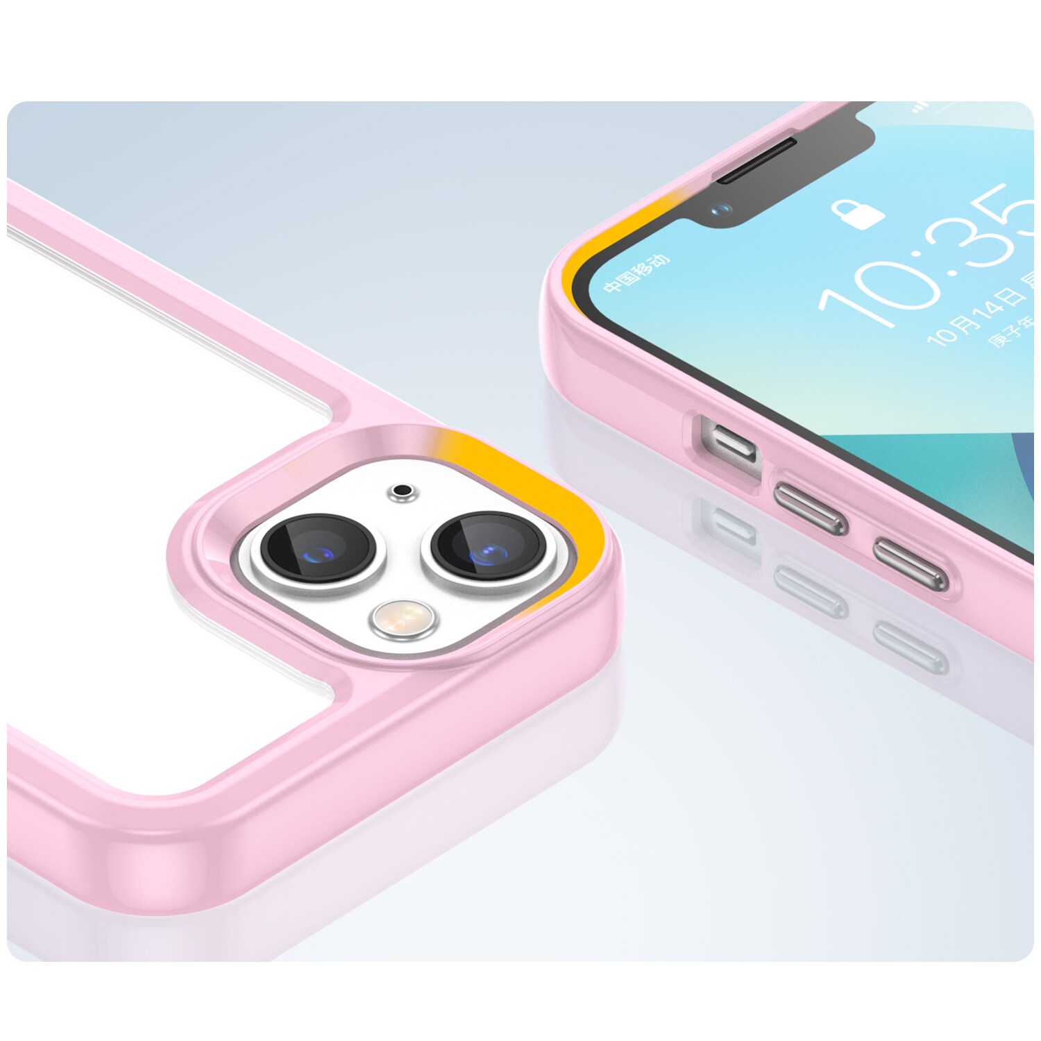 Outer Space Case iPhone 14 Plus kova suojakotelo geelikehyksellä vaaleanpunainen