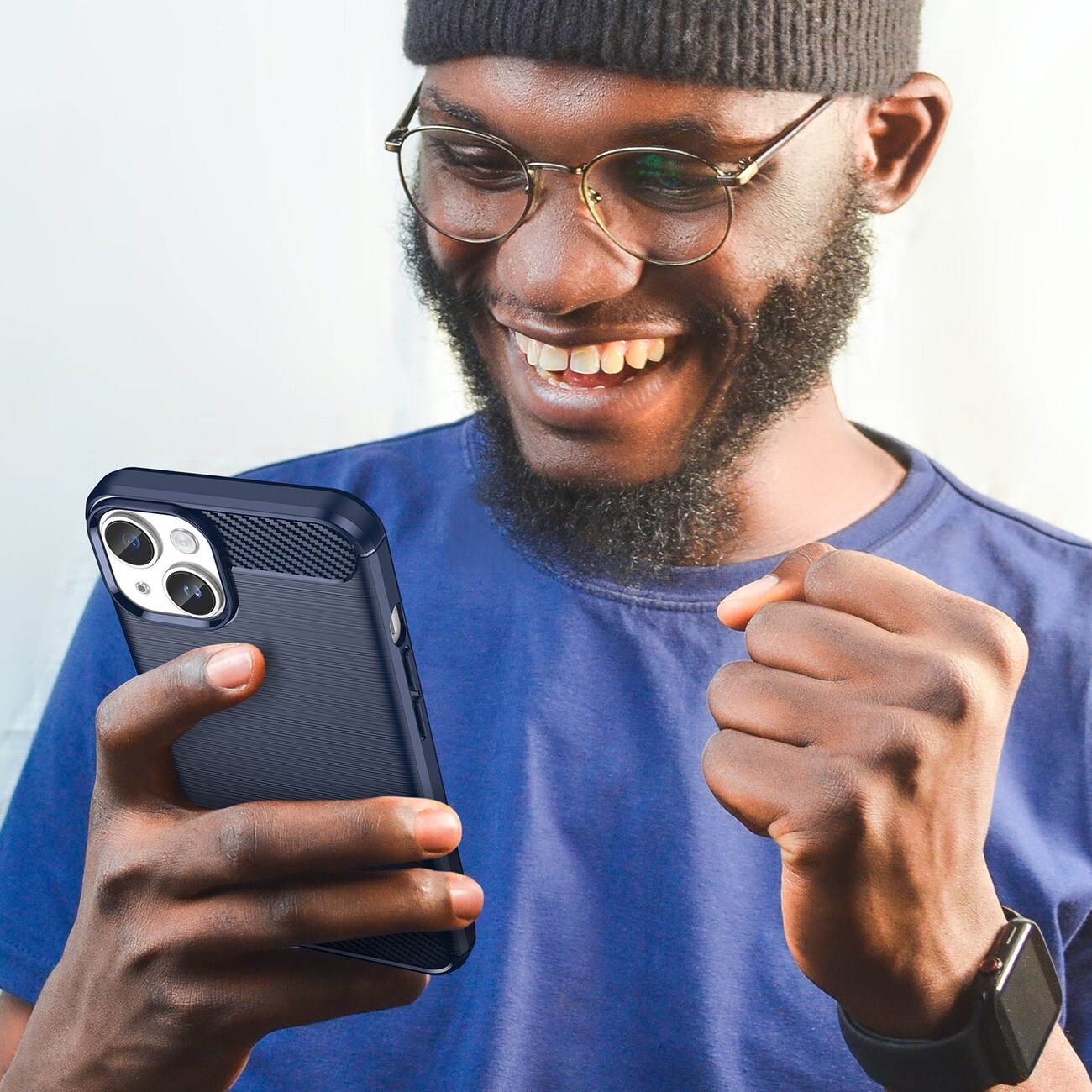 Carbon Kotelo iPhone 14 Plus joustava geeli takakuori sininen