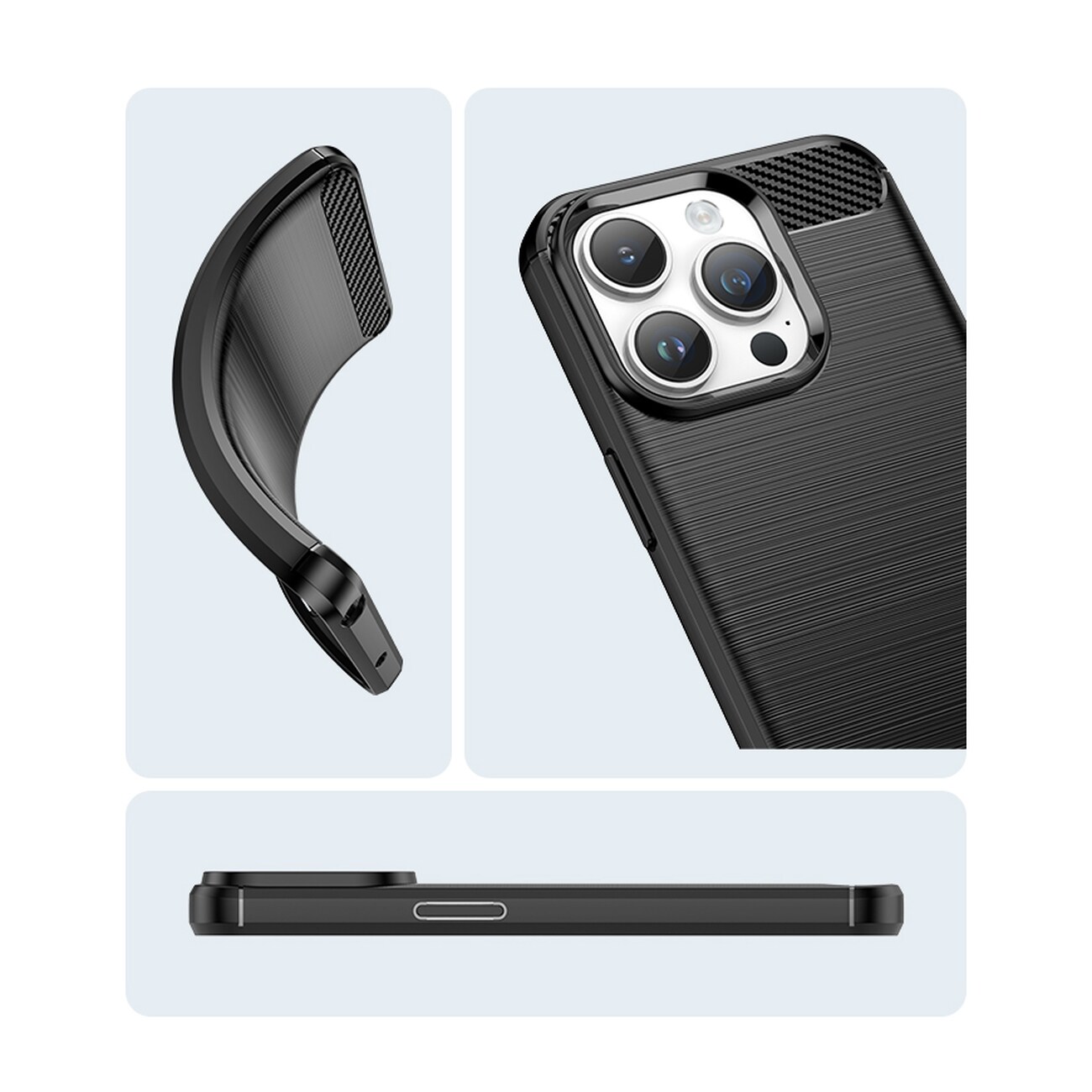Carbon Case iPhone 14 Pro joustava geelinen takakuori musta
