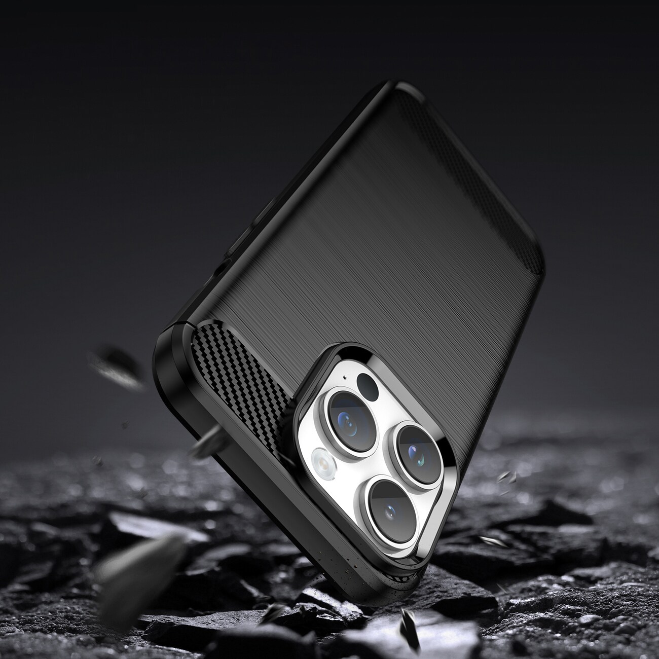 Carbon Case iPhone 14 Pro joustava geelinen takakuori musta