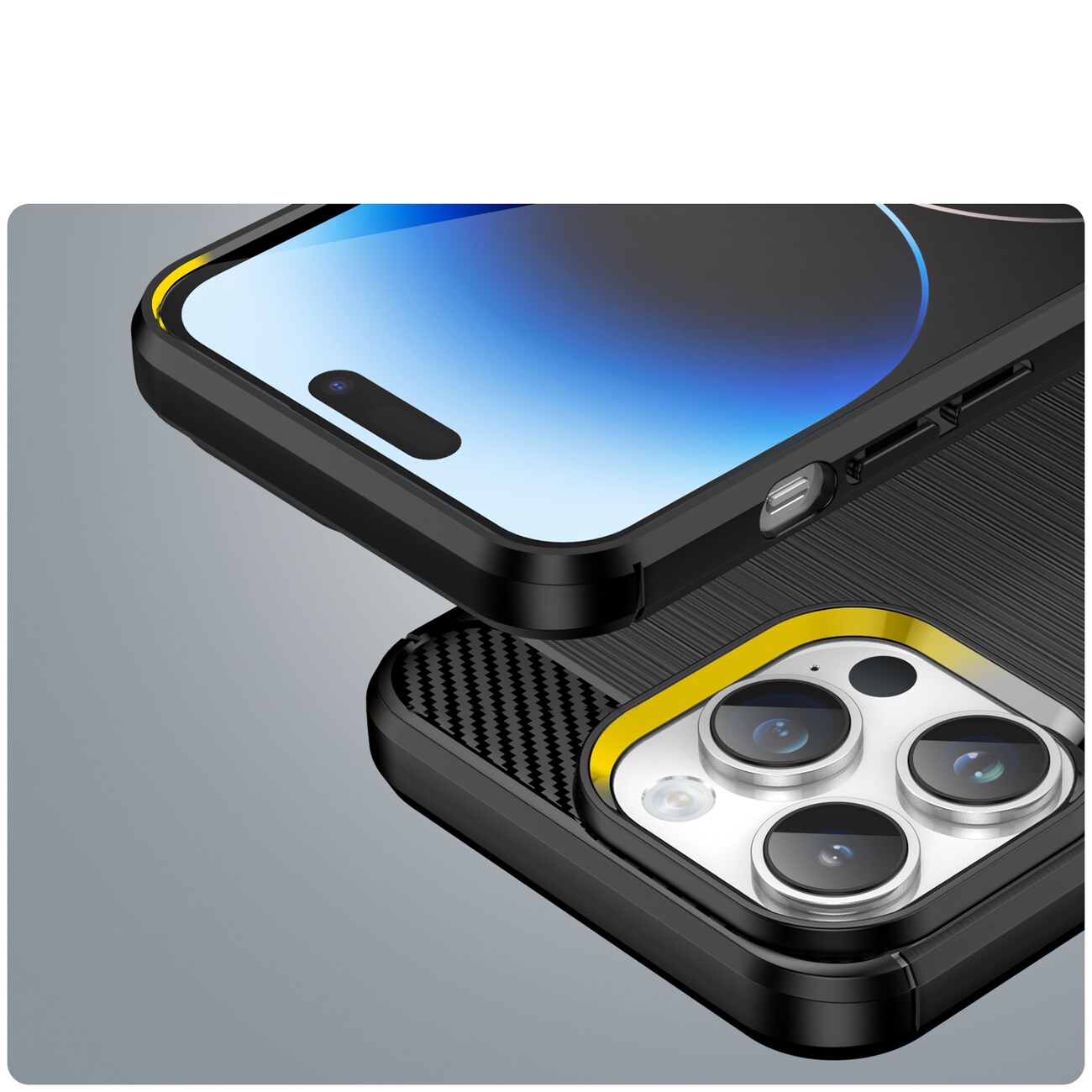 Carbon Case iPhone 14 Pro joustava geelinen takakuori musta